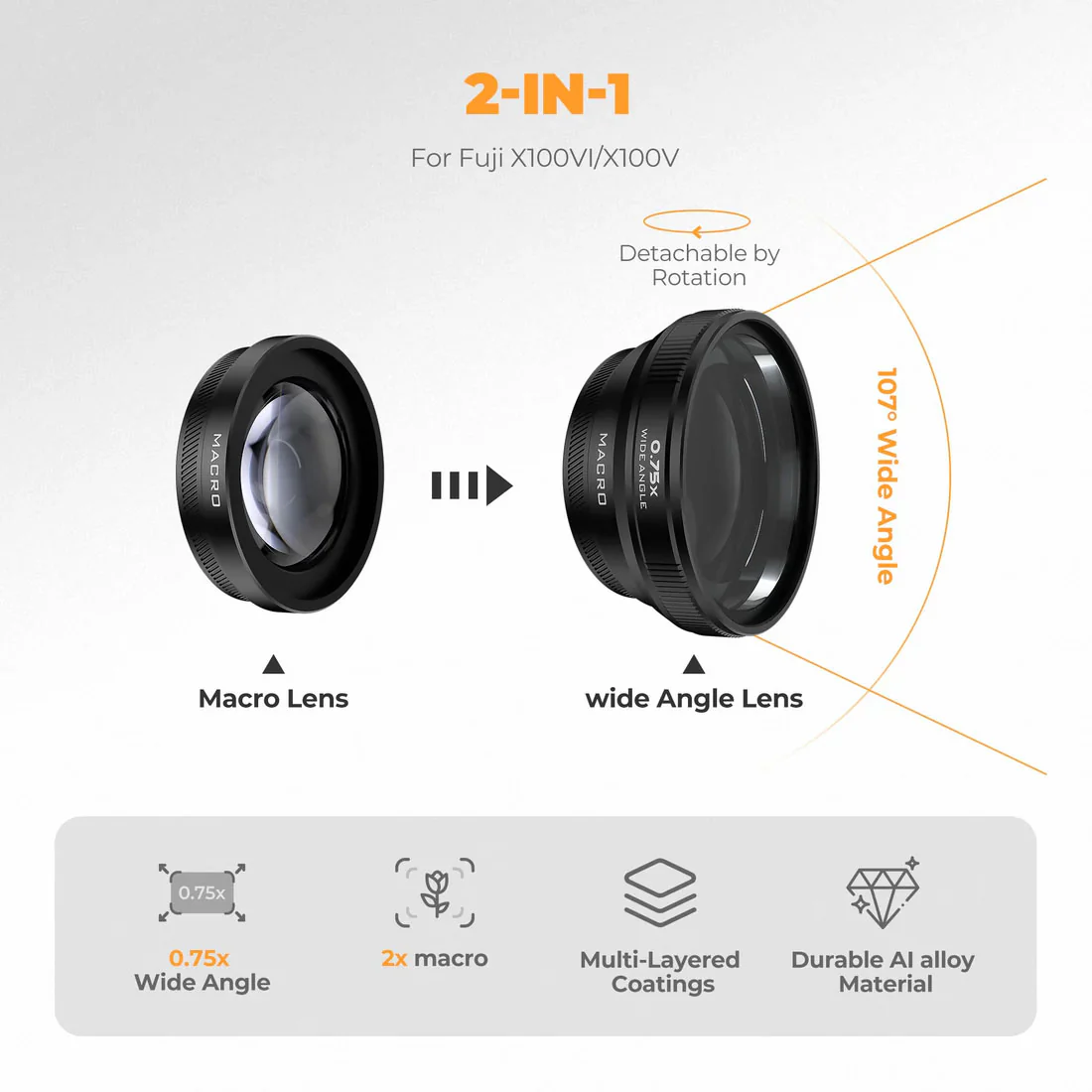 Freewell 2-in-1 Wide Angle & Macro Lens for FUJI X100VI X100V (Silver) - Image 8