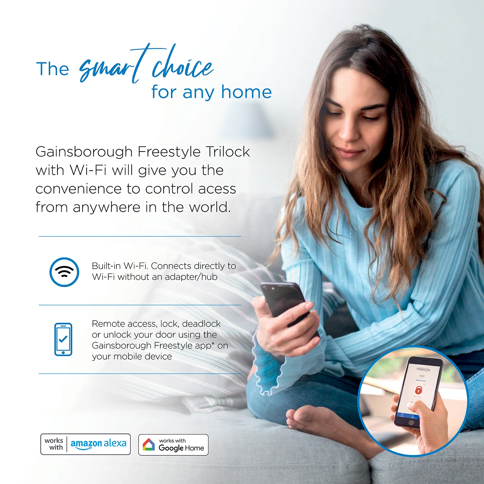 Gainsborough Freestyle WIFI Entrance Trilock (Brushed Satin Chrome) - Image 10
