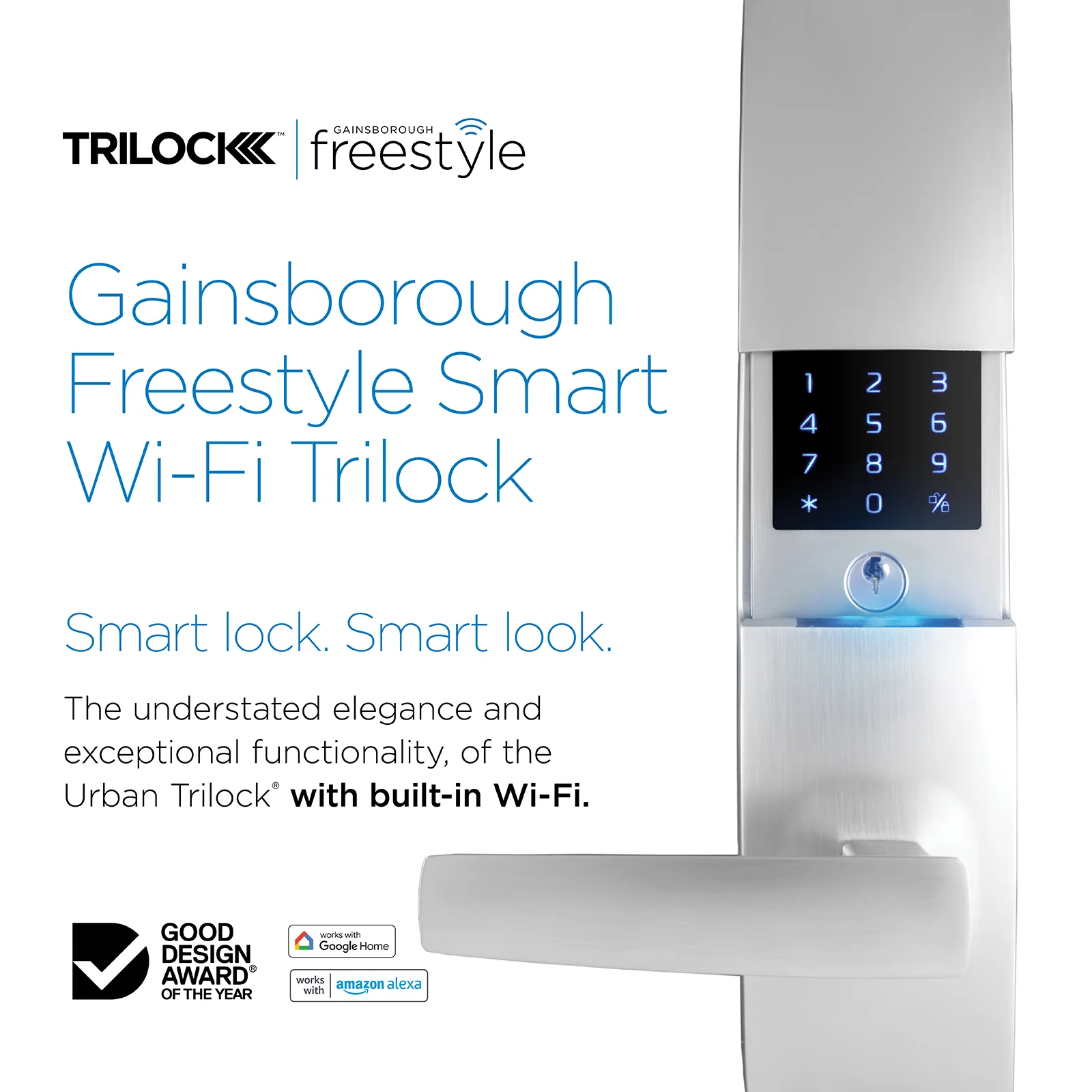 Gainsborough Freestyle WIFI Entrance Trilock (Brushed Satin Chrome) - Image 2