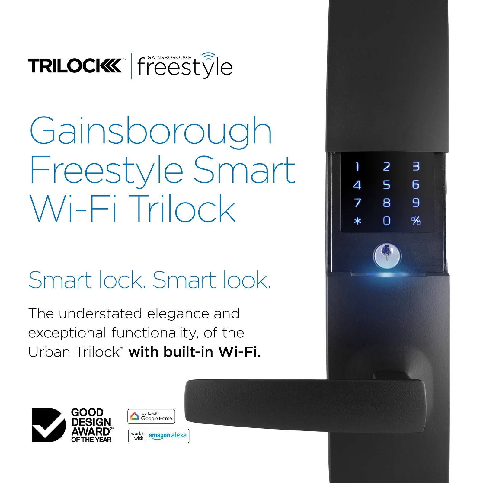 Gainsborough Freestyle WIFI Entrance Trilock (Matte Black) - Image 3
