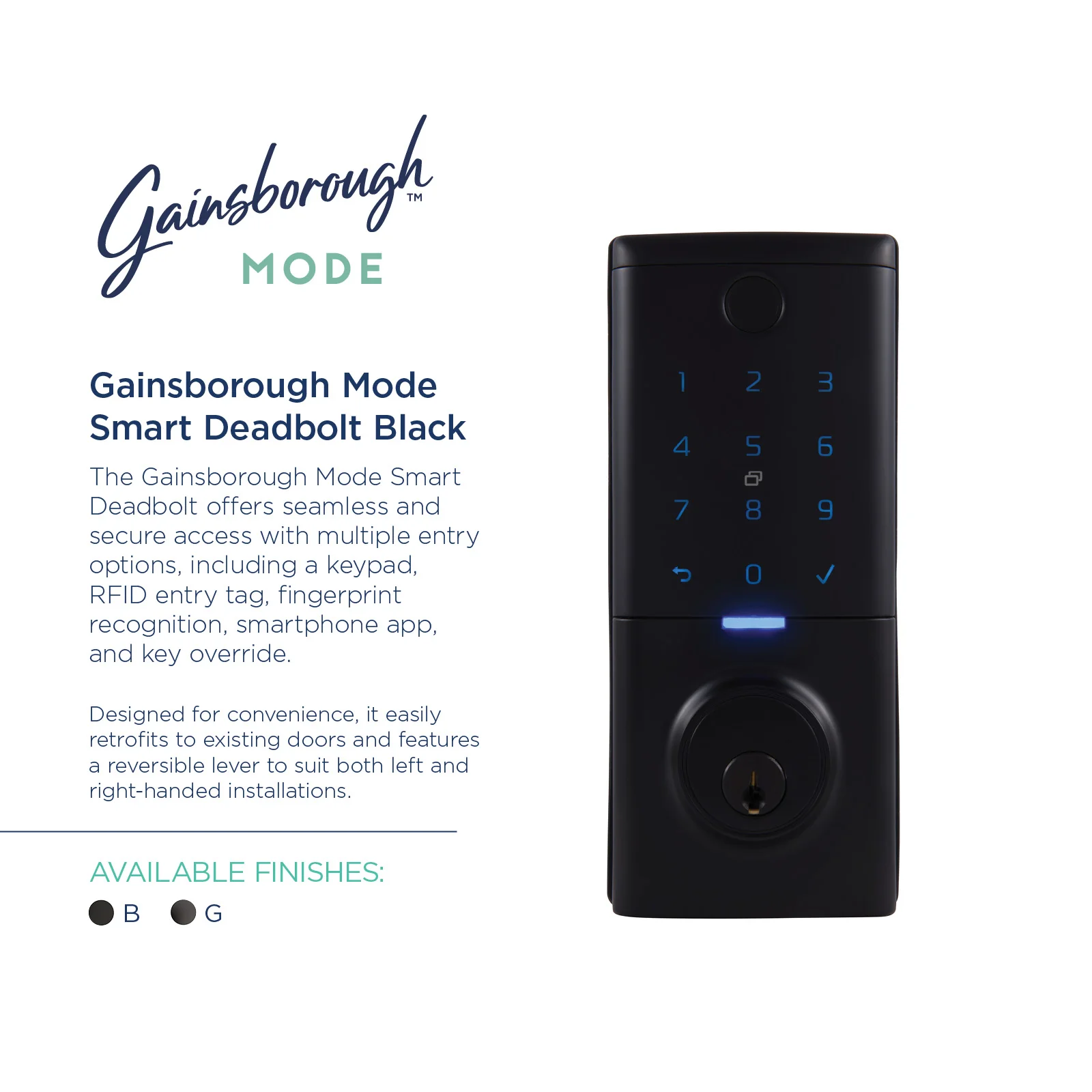 Gainsborough Mode Smart Entrance Deadbolt (Matte Black) - Image 2