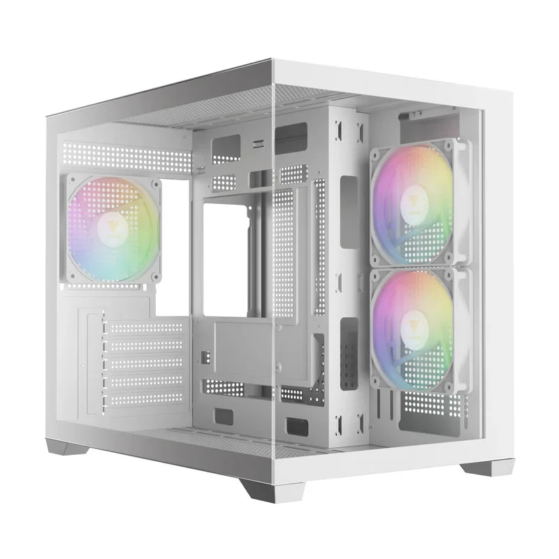 Gamdias AURA GC10M V2 M-ATX PC Case Tempered Glass with 3 ARGB Fans (White) - Image 2