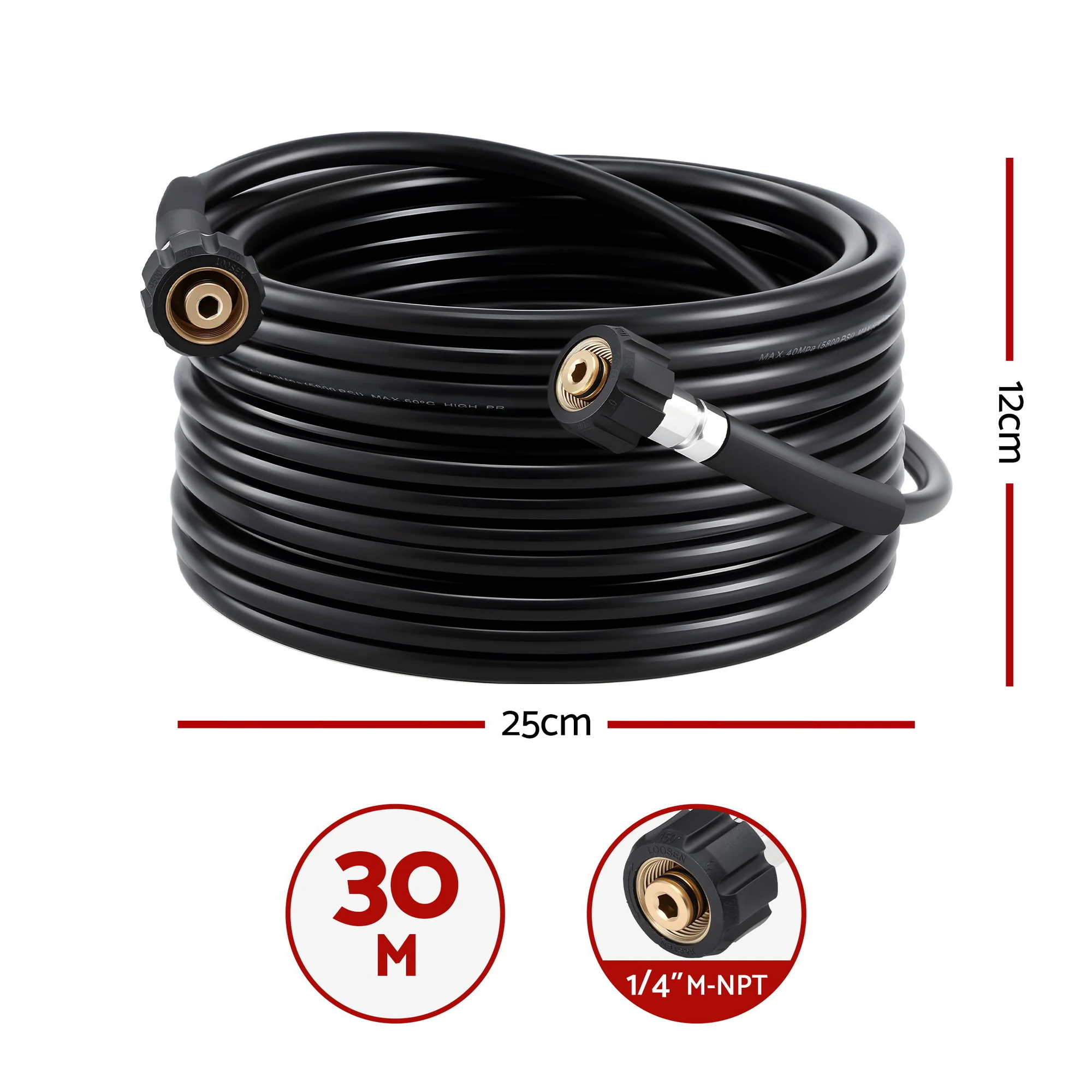 Giantz Pressure Washer Hose 30M 5800PSI Power Replacement Extension 1/4'' Quick Connect - Image 3