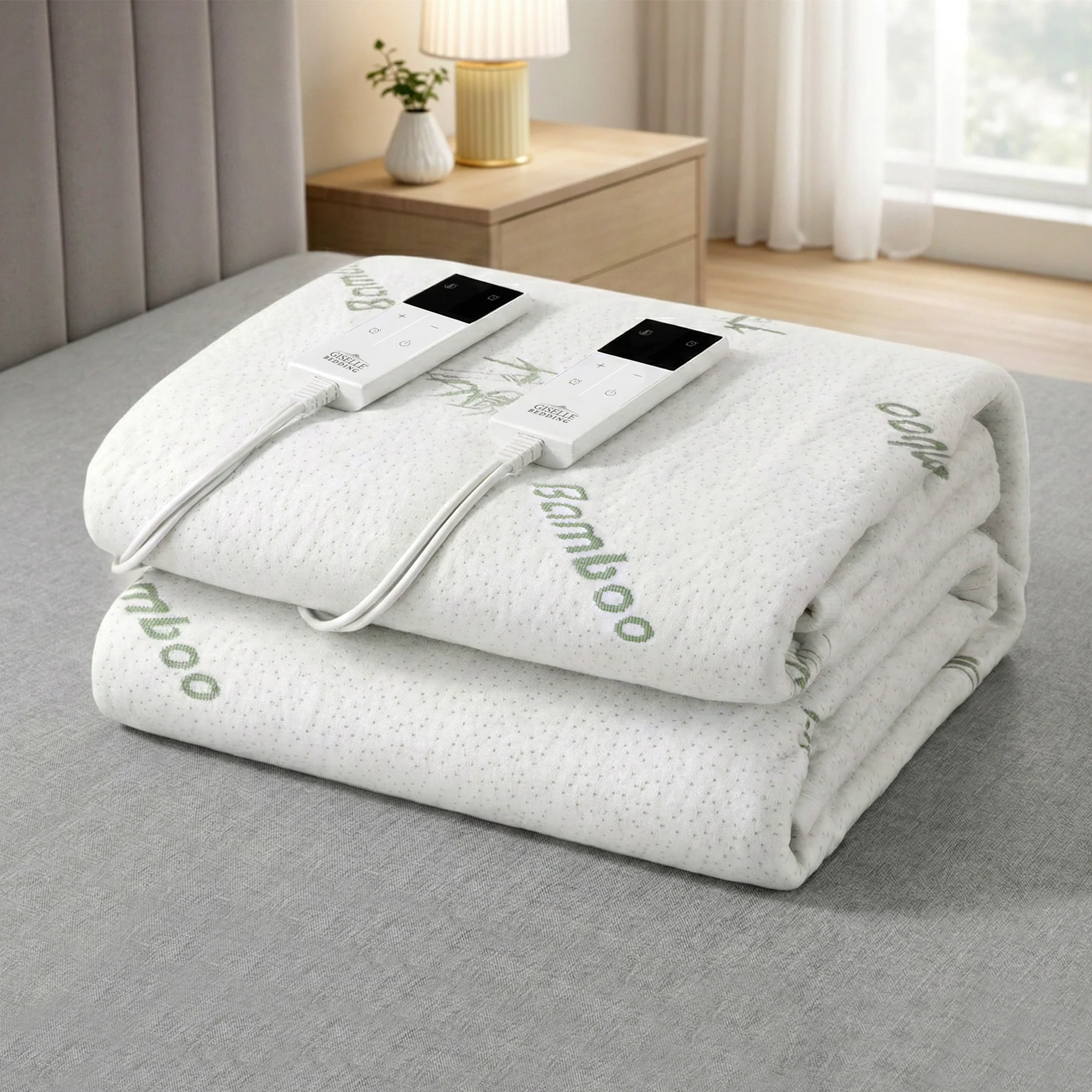 Giselle Electric Blanket Bamboo Fabric Queen Fitted Heated Pad Underlay Washable Winter - Image 2