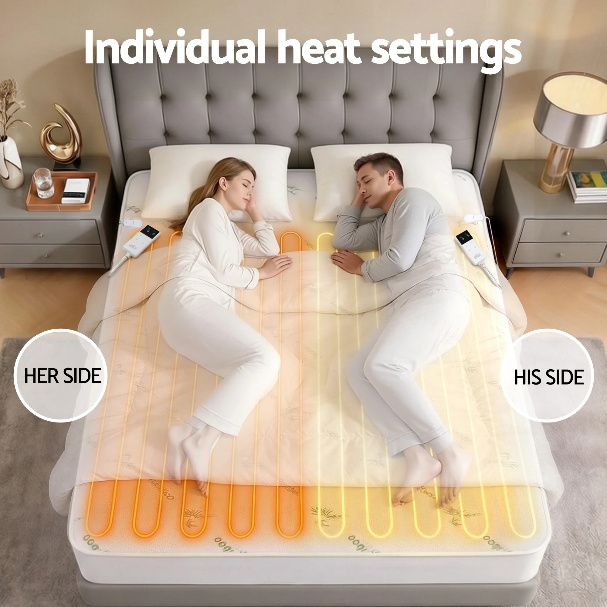 Giselle Electric Blanket Bamboo Fabric Queen Fitted Heated Pad Underlay Washable Winter - Image 8