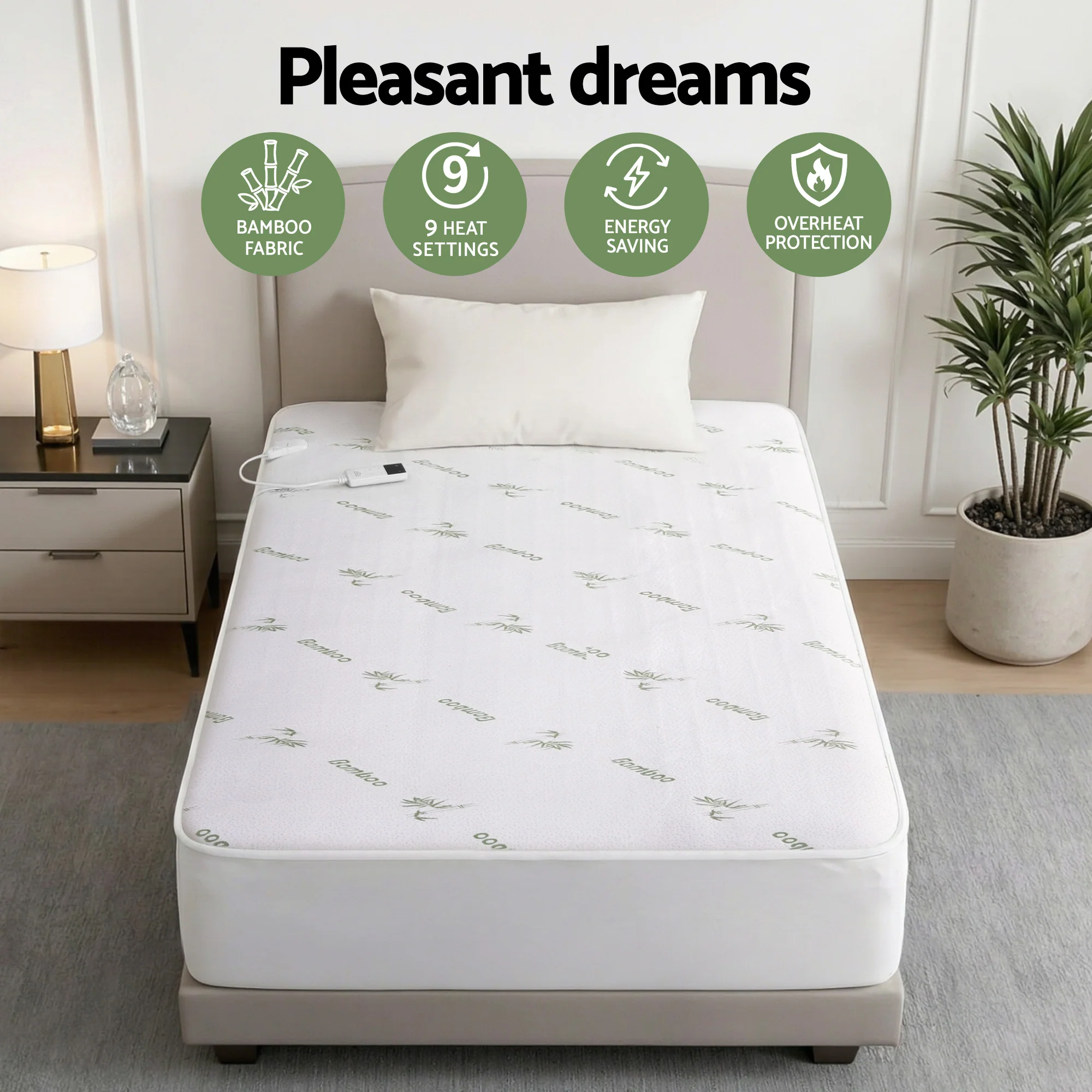 Giselle Electric Blanket Bamboo Fabric Single Fitted Heated Pad Underlay Washable Winter - Image 5