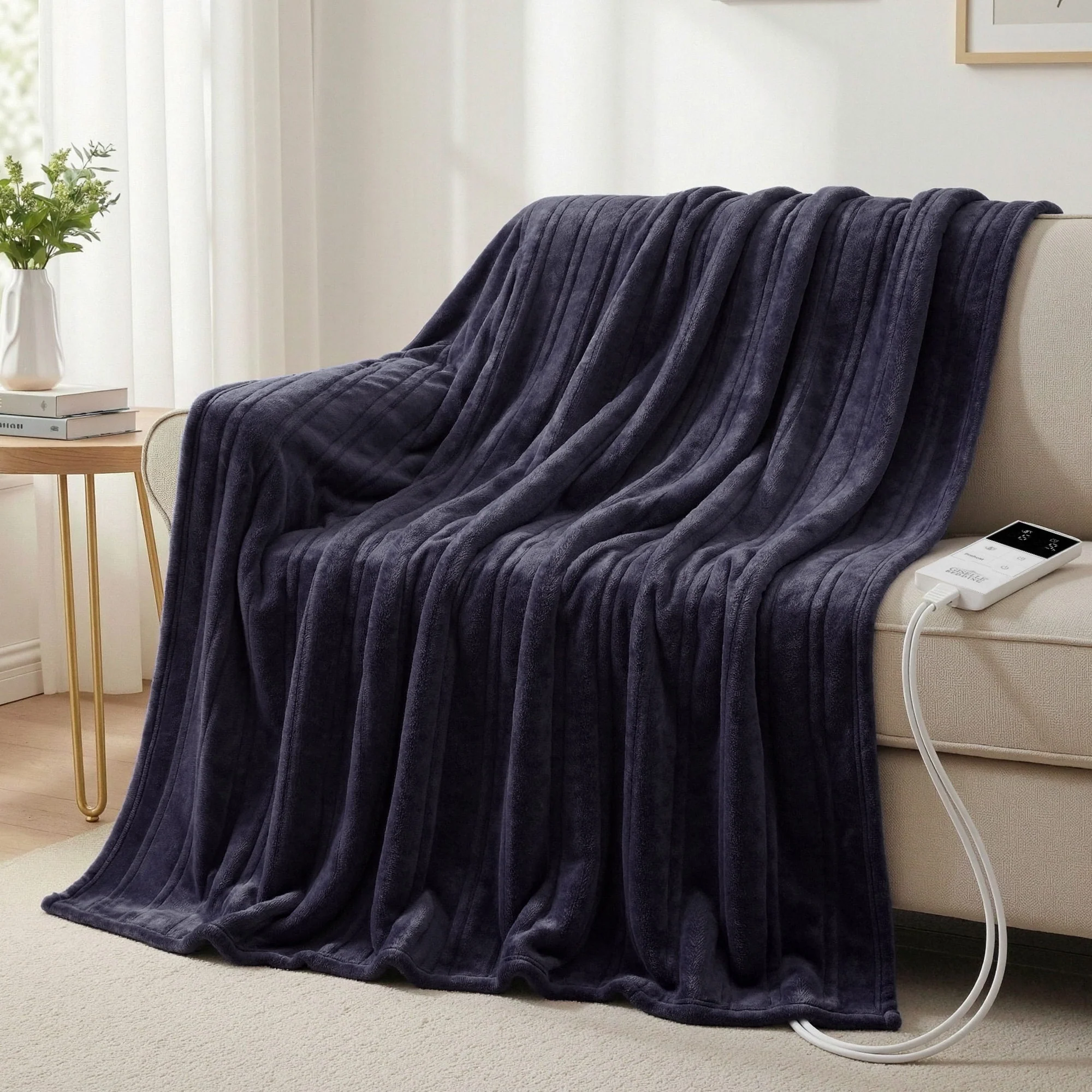 Giselle Electric Throw Rug Double Size 200x180cm Coral Fleece Heated Blanket (Charcoal) - Image 2