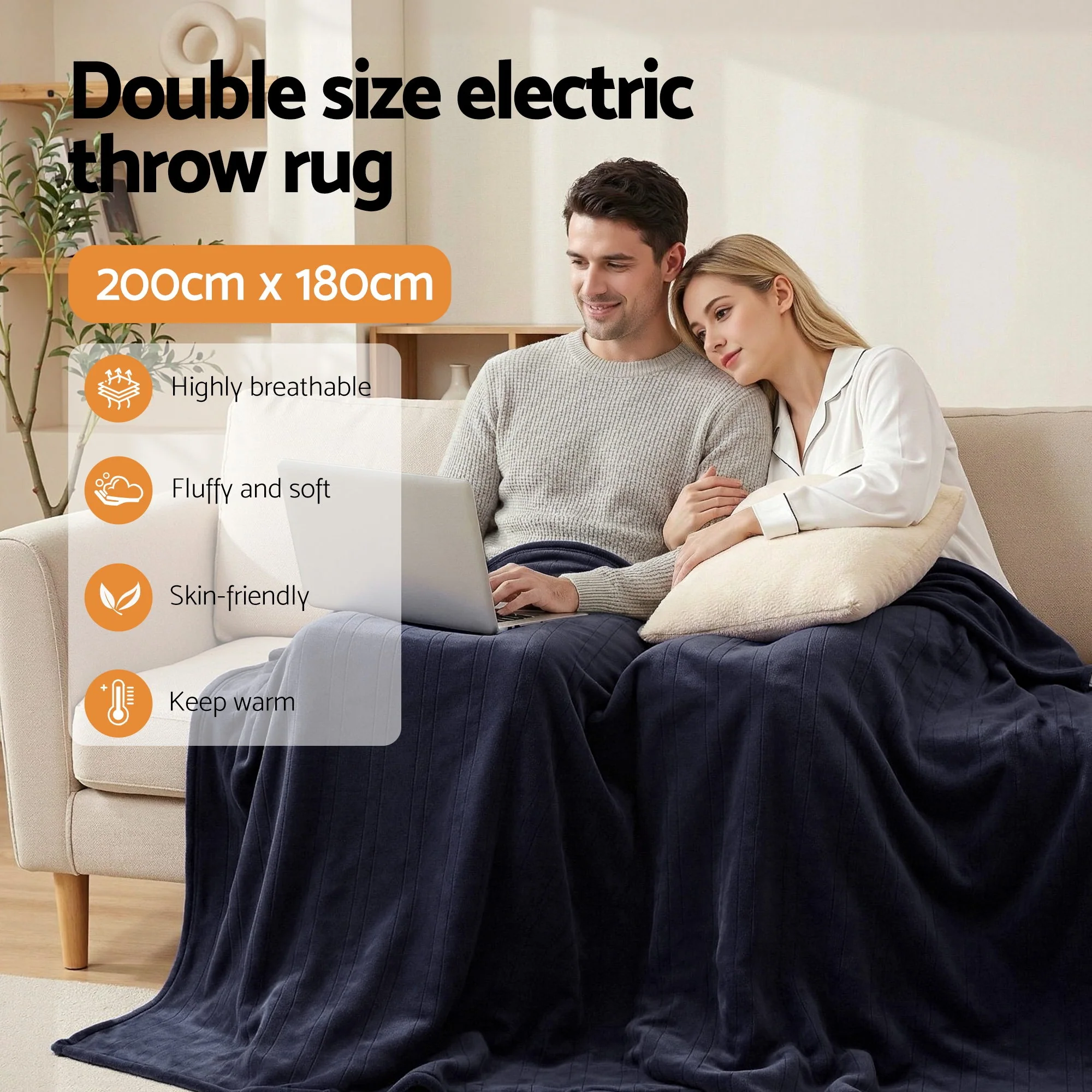 Giselle Electric Throw Rug Double Size 200x180cm Coral Fleece Heated Blanket (Charcoal) - Image 5