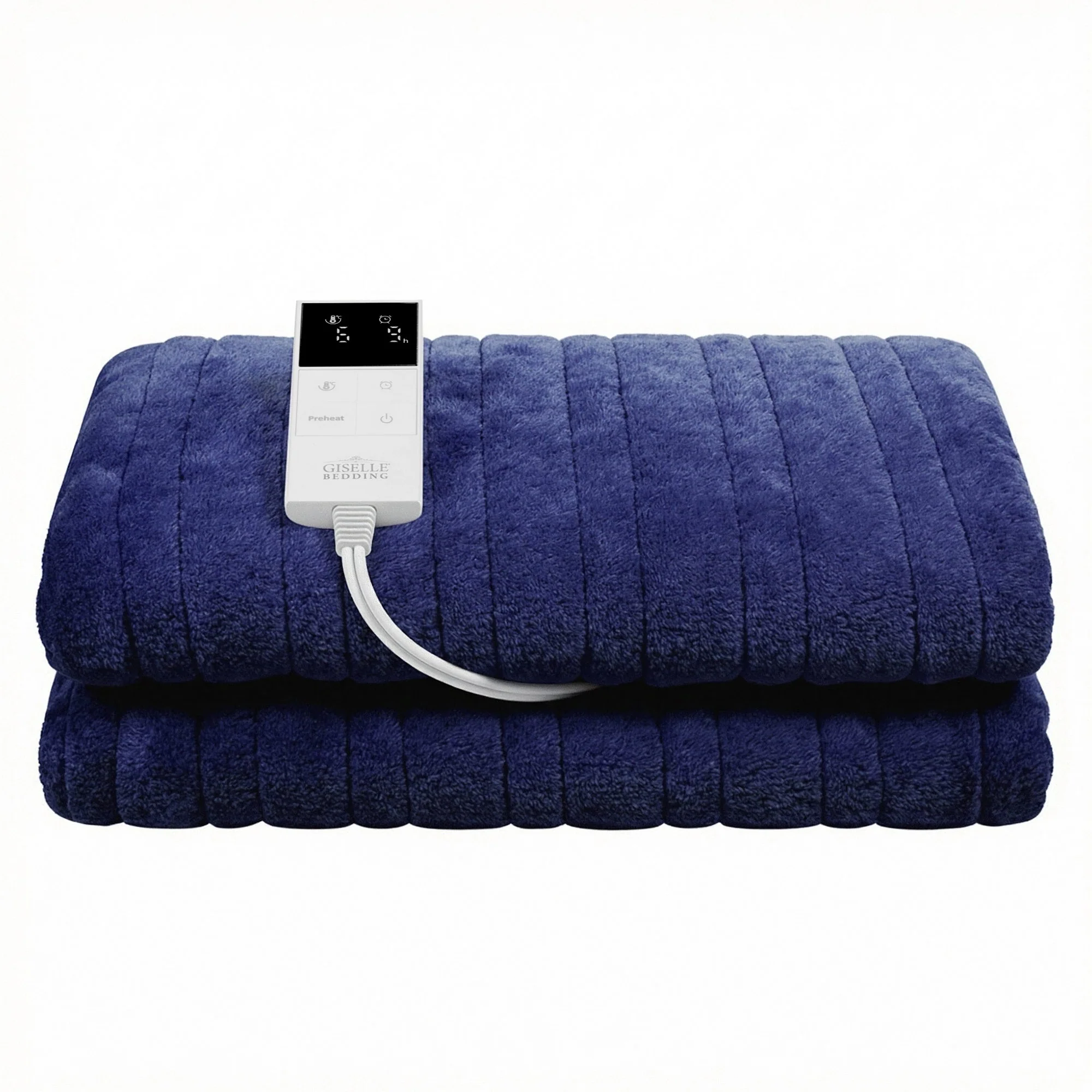 Giselle Electric Throw Rug Double Size 200x180cm Coral Fleece Heated Blanket (Navy Blue) - Image 4