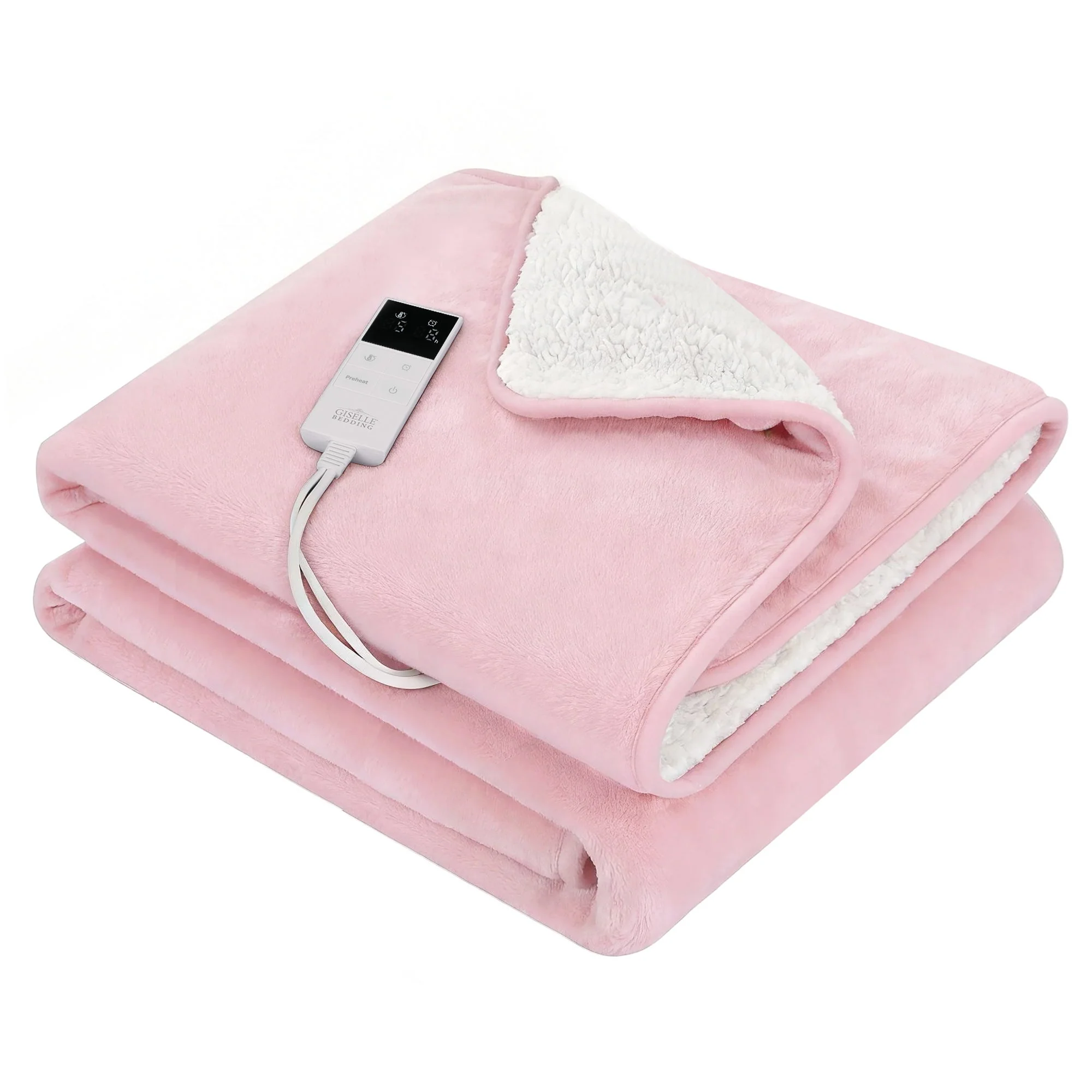 Giselle Electric Throw Rug Double Size 200x180cm Fleece Flannel Heated Blanket (Pink)
