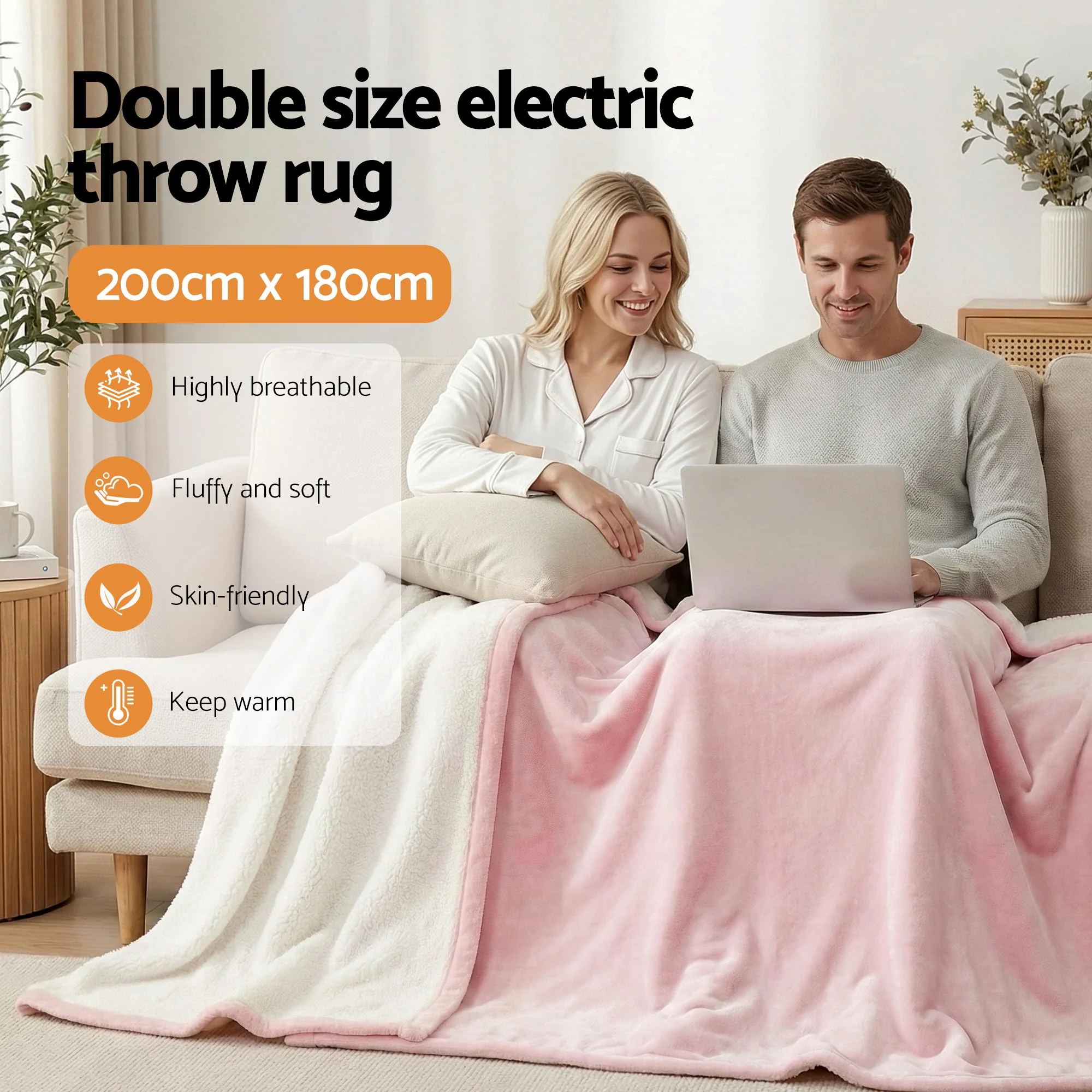 Giselle Electric Throw Rug Double Size 200x180cm Fleece Flannel Heated Blanket (Pink) - Image 5