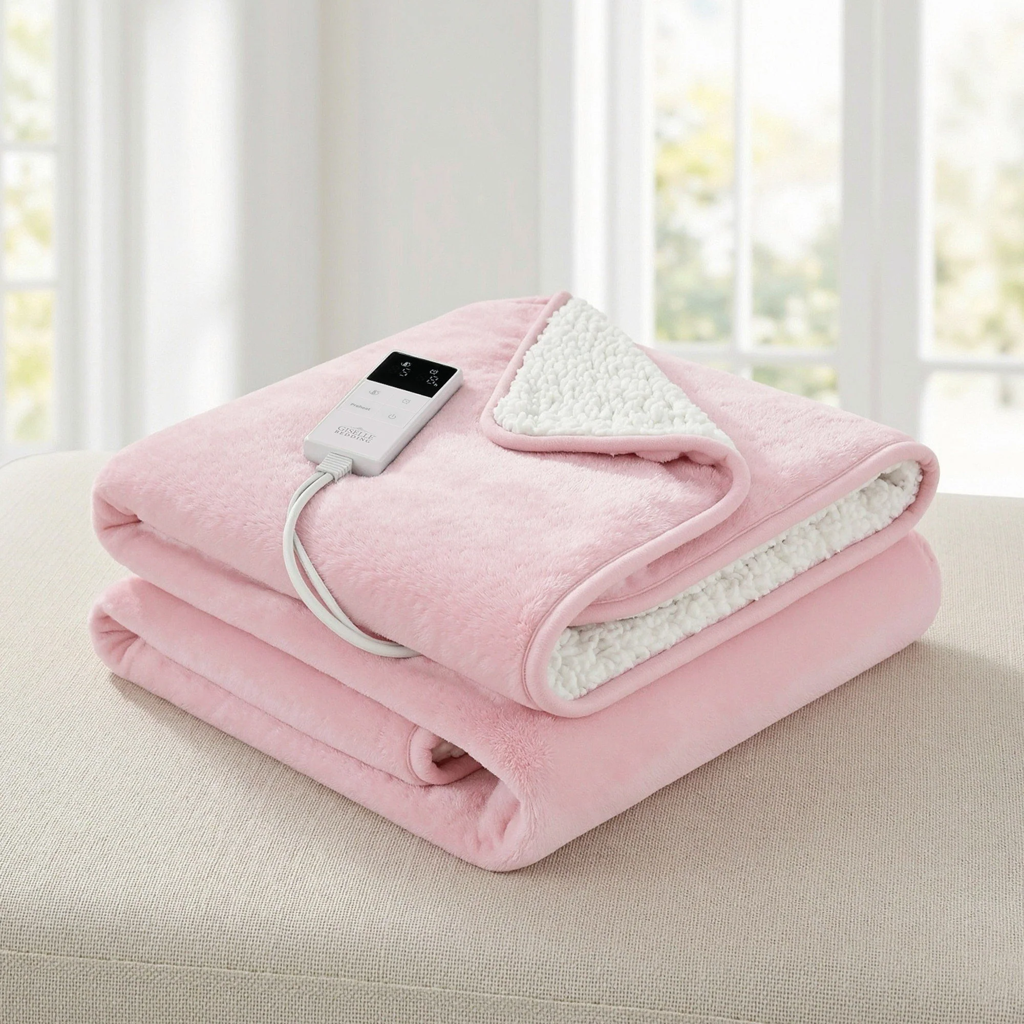 Giselle Electric Throw Rug Dual Side Fleece Flannel Heated Blanket (Pink) - Image 2
