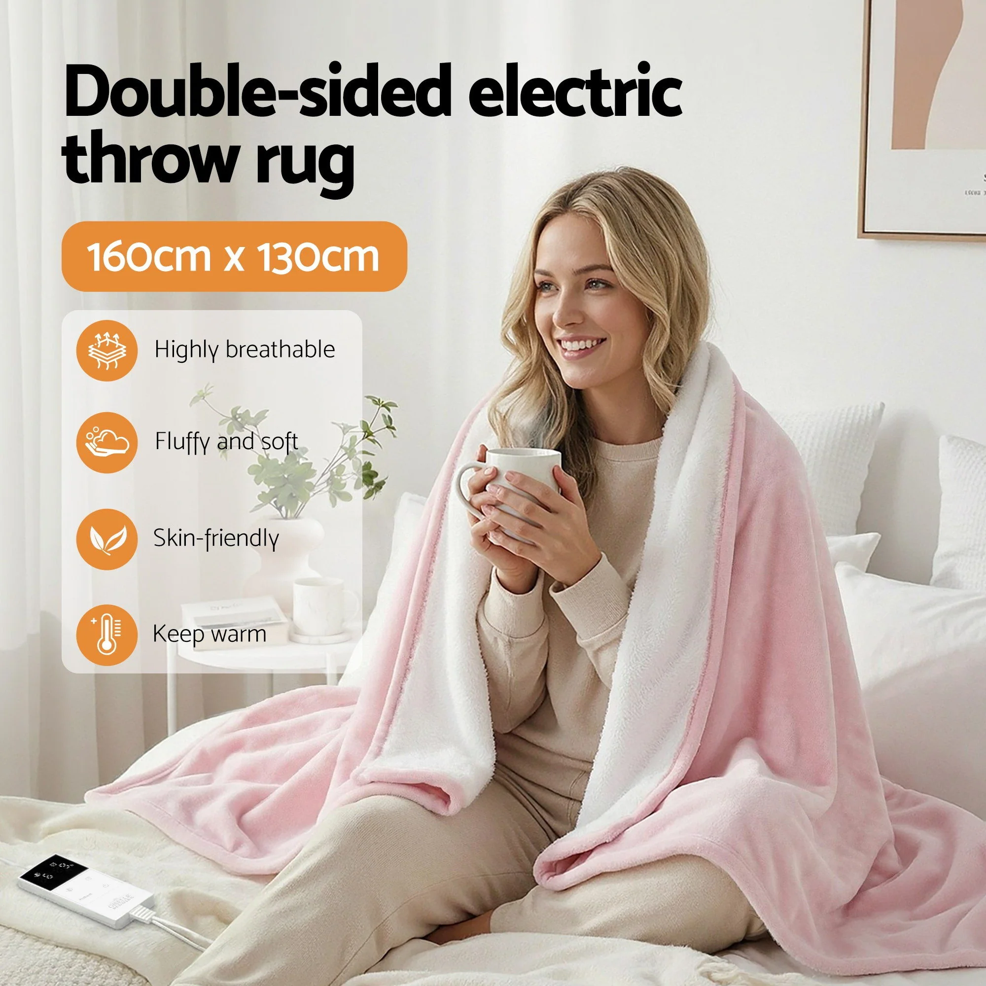 Giselle Electric Throw Rug Dual Side Fleece Flannel Heated Blanket (Pink) - Image 5