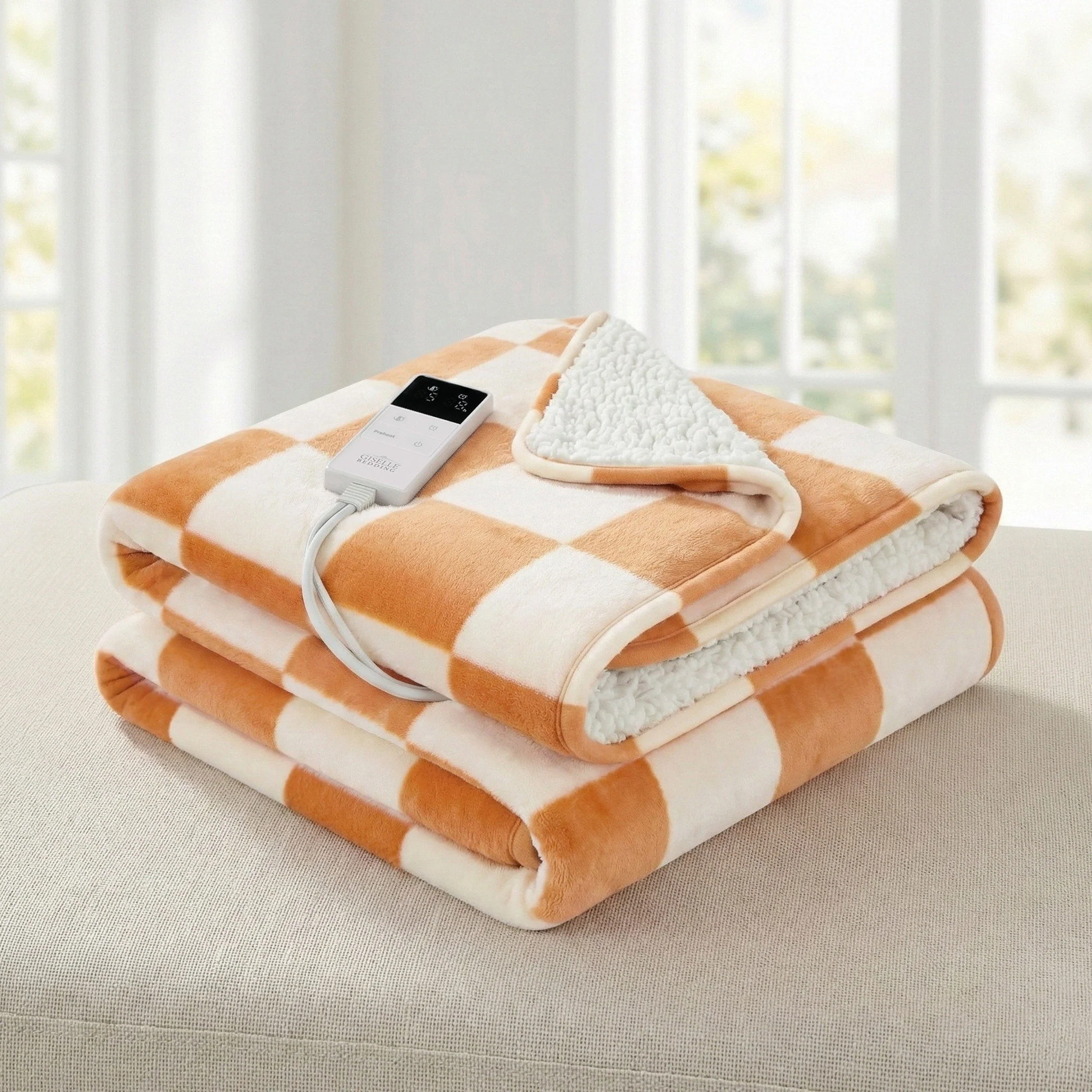 Giselle Electric Throw Rug Dual Side Fleece Flannel Heated Blanket (Yellow) - Image 2