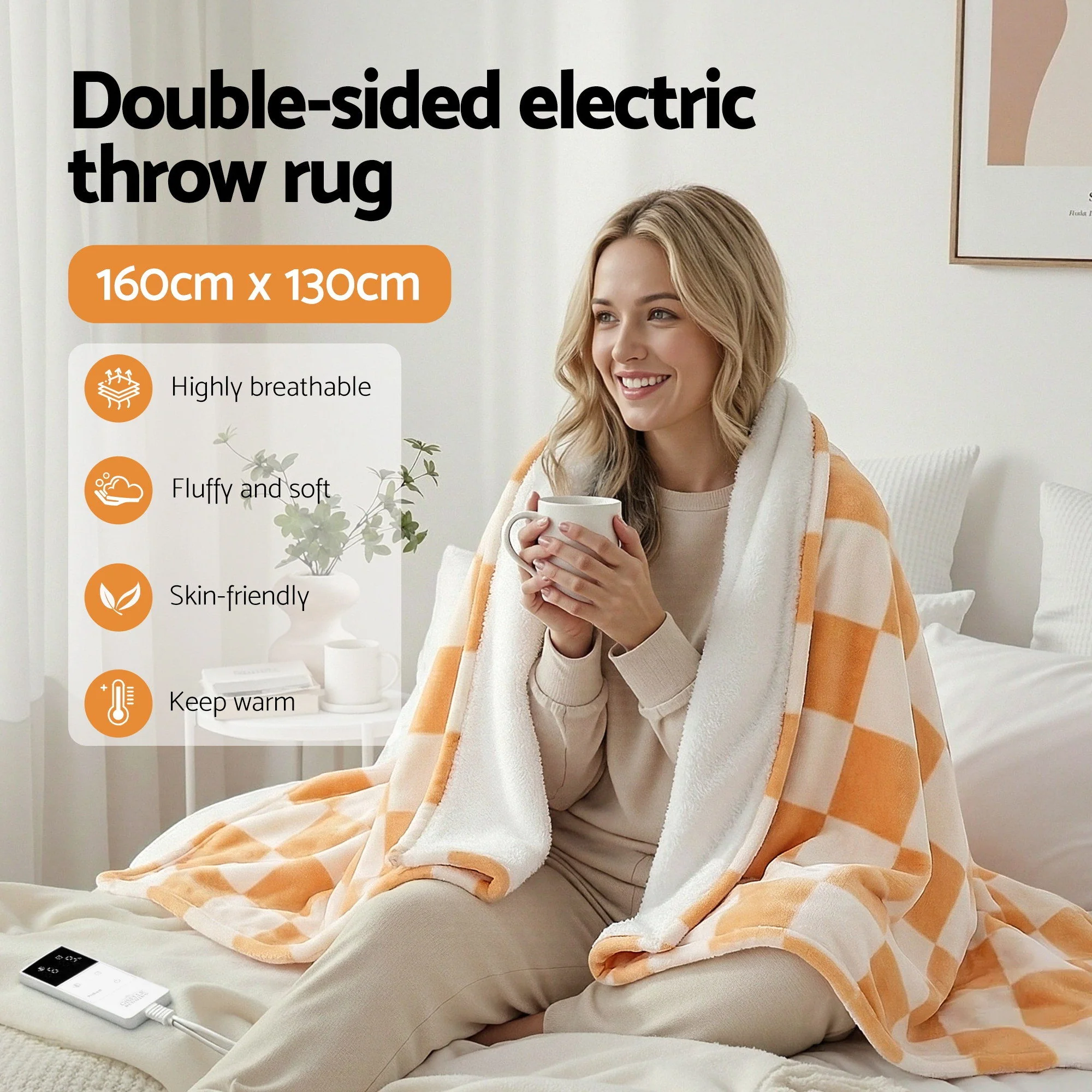 Giselle Electric Throw Rug Dual Side Fleece Flannel Heated Blanket (Yellow) - Image 5