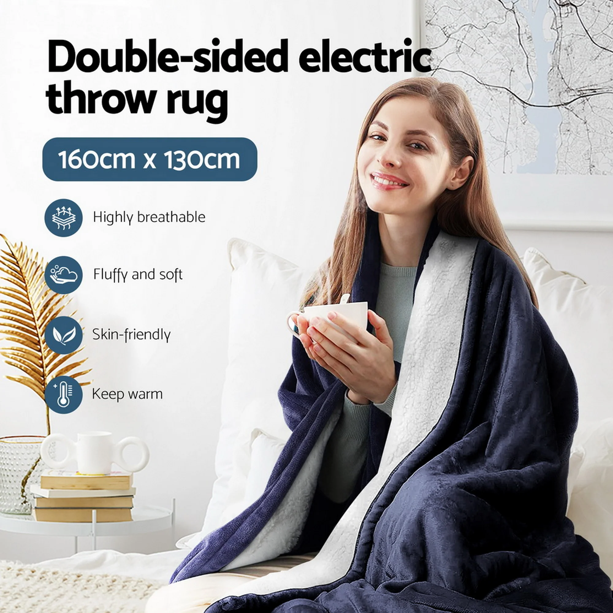 Giselle Electric Throw Rug Heated Blanket Double Sided (Charcoal) - Image 5