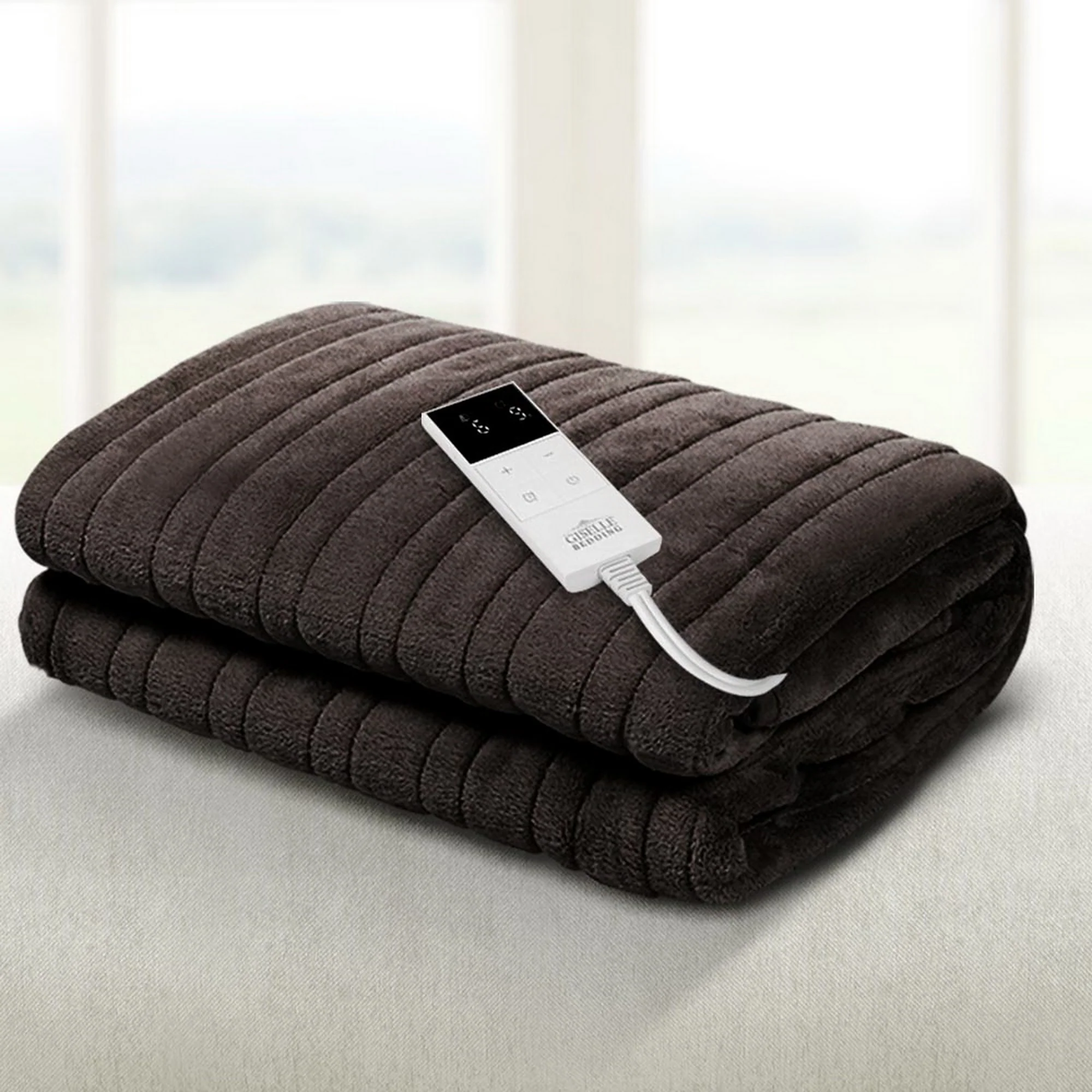 Giselle Electric Throw Rug Heated Blanket Fleece (Brown) - Image 2