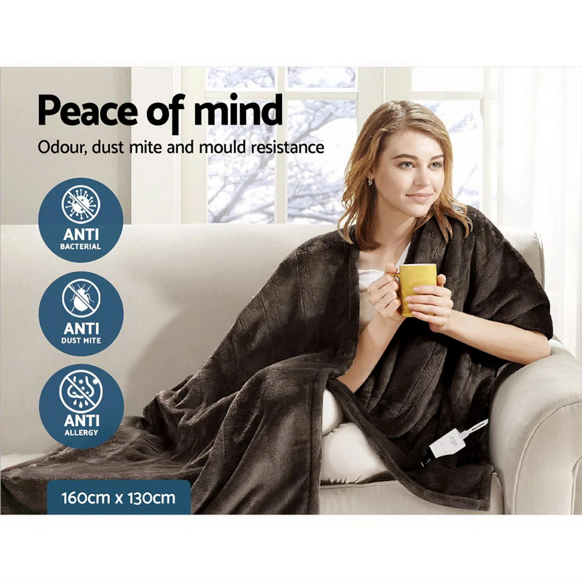 Giselle Electric Throw Rug Heated Blanket Fleece (Brown) - Image 8