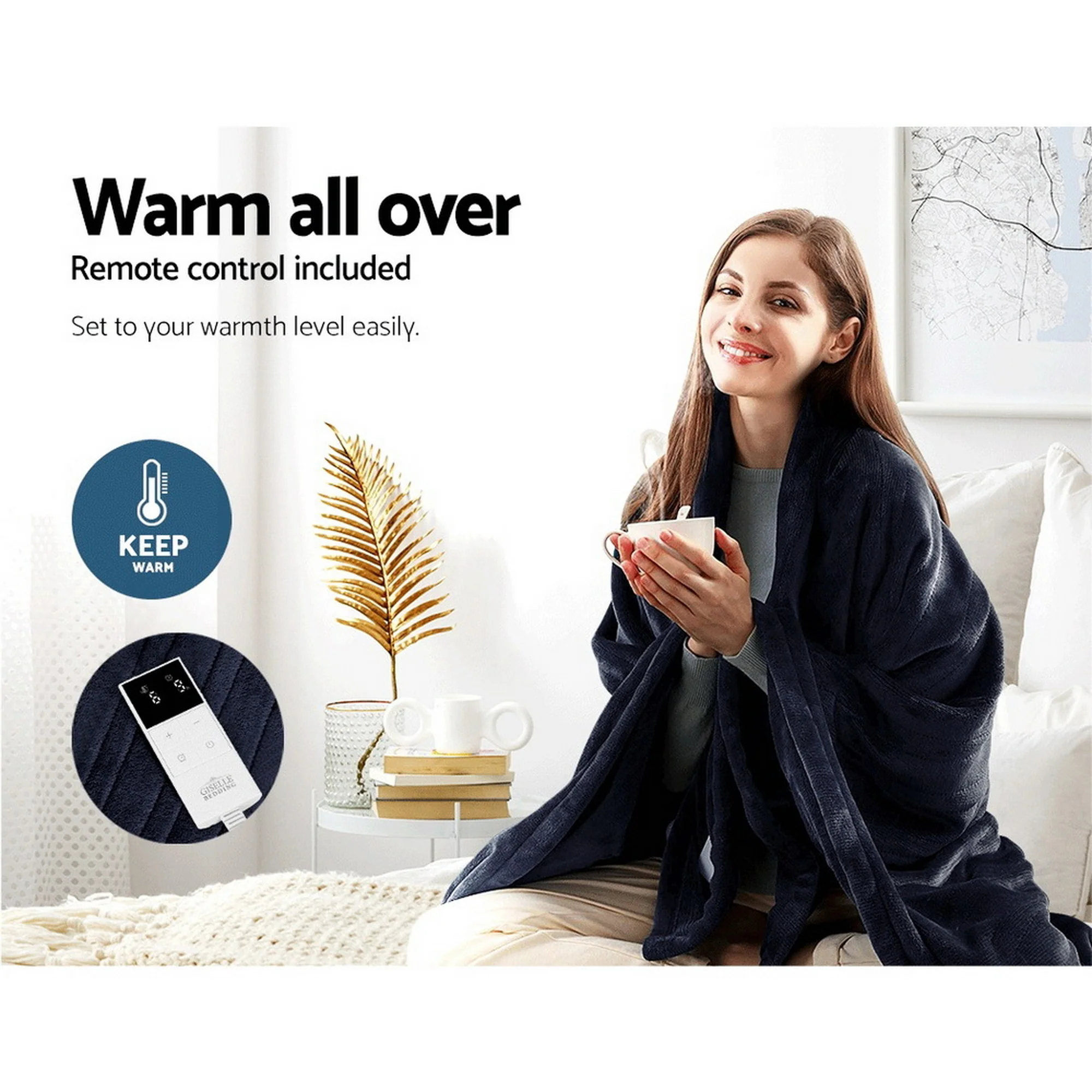 Giselle Electric Throw Rug Heated Blanket Fleece (Charcoal) - Image 4