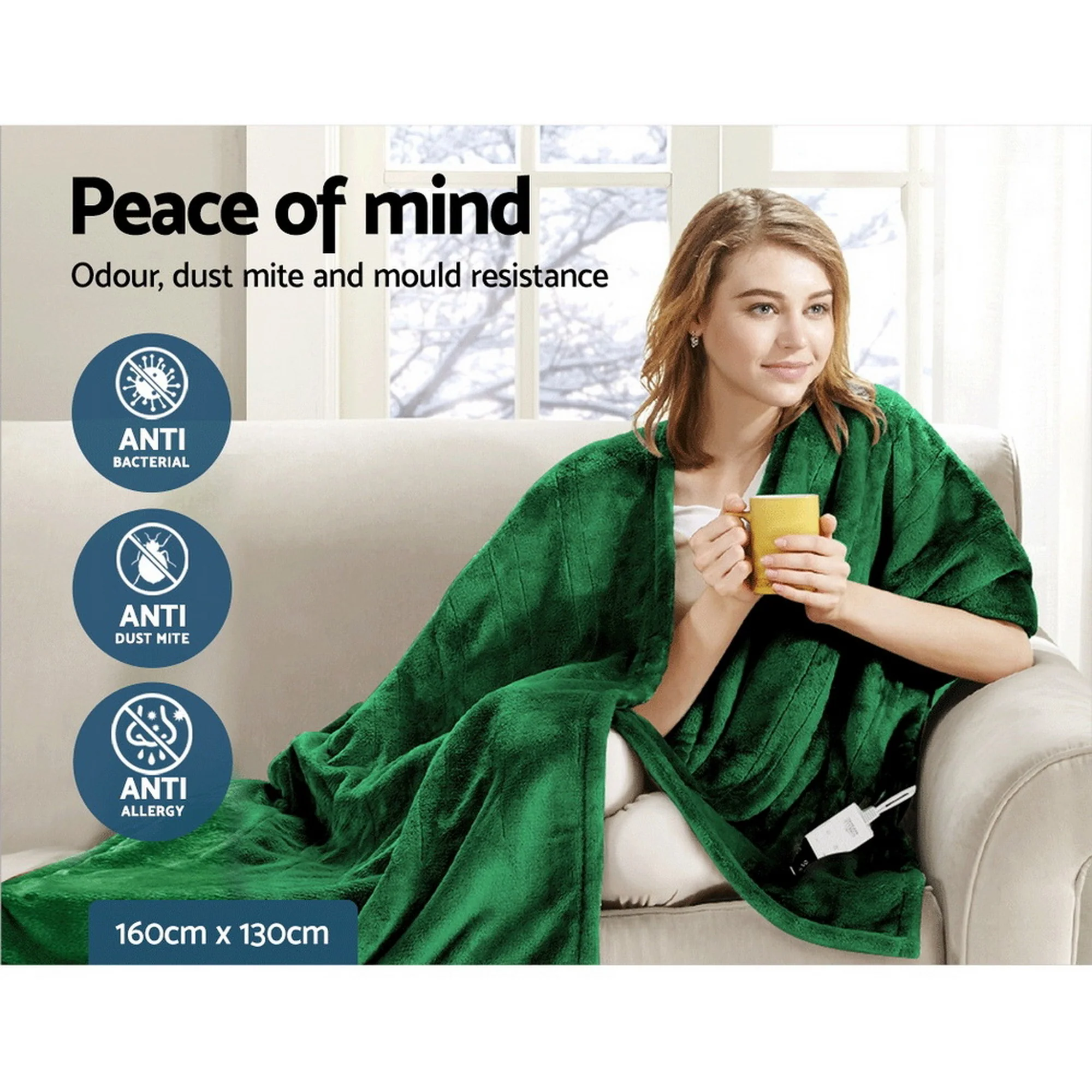 Giselle Electric Throw Rug Heated Blanket Fleece (Green) - Image 8