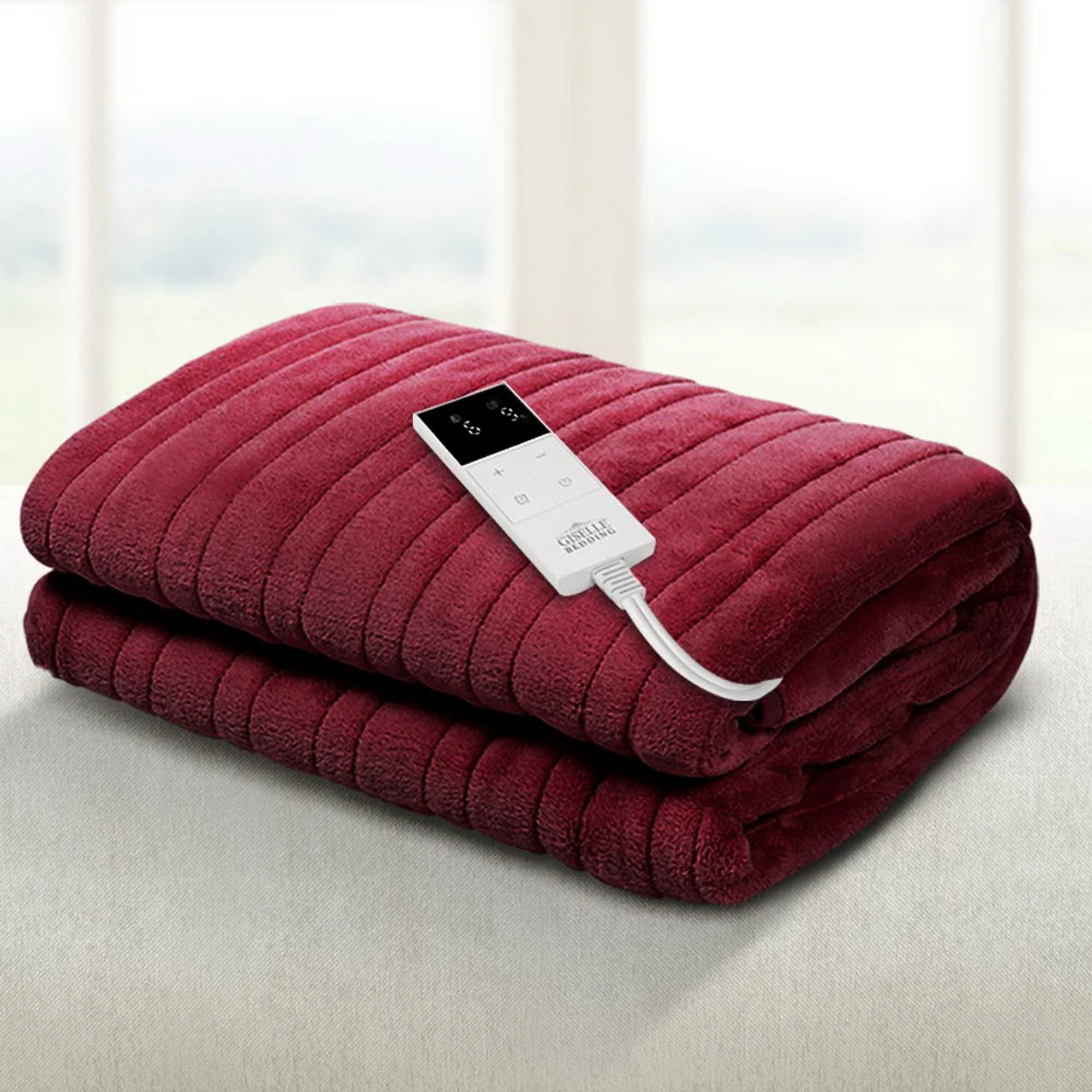 Giselle Electric Throw Rug Heated Blanket Fleece (Red) - Image 2
