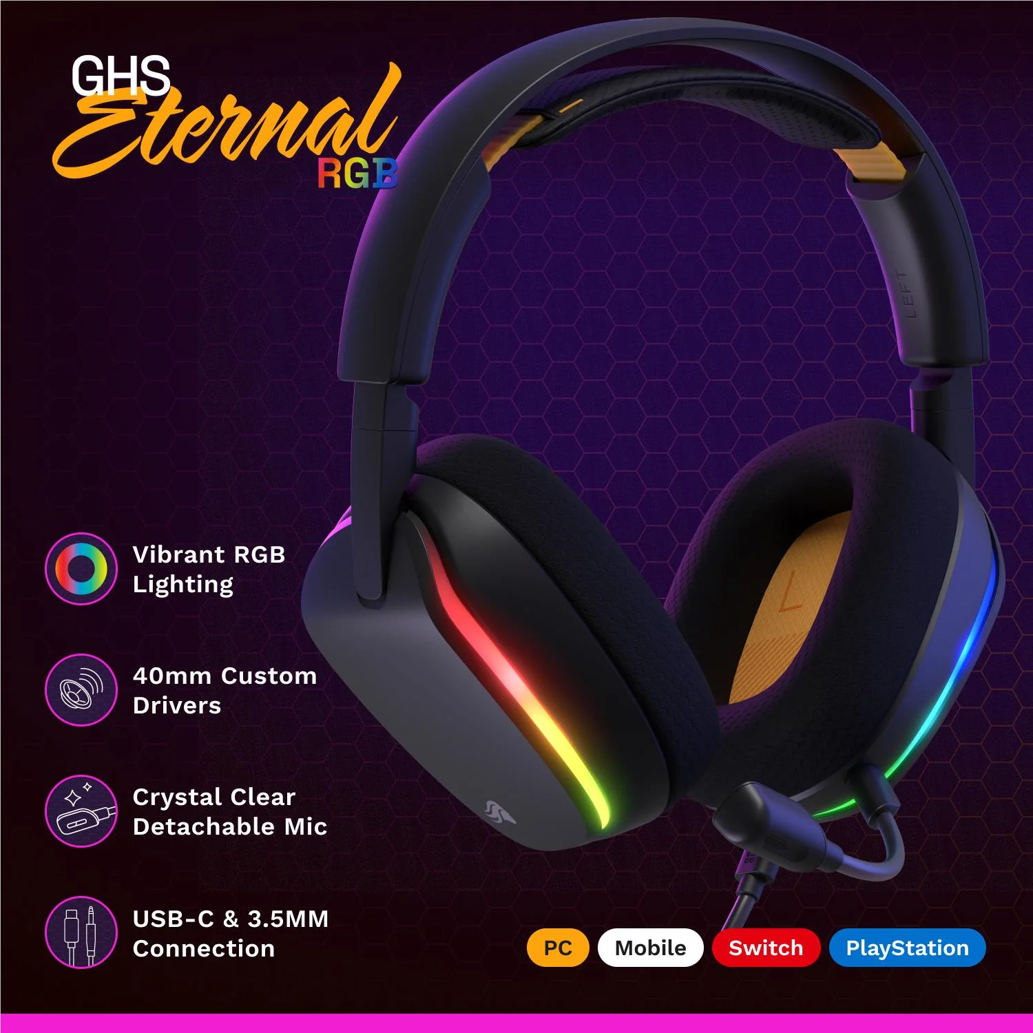 Glorious GHS Eternal RGB Stereo RGB Gaming Headset for PS5, PS4, Switch and PC (Black) - Image 4