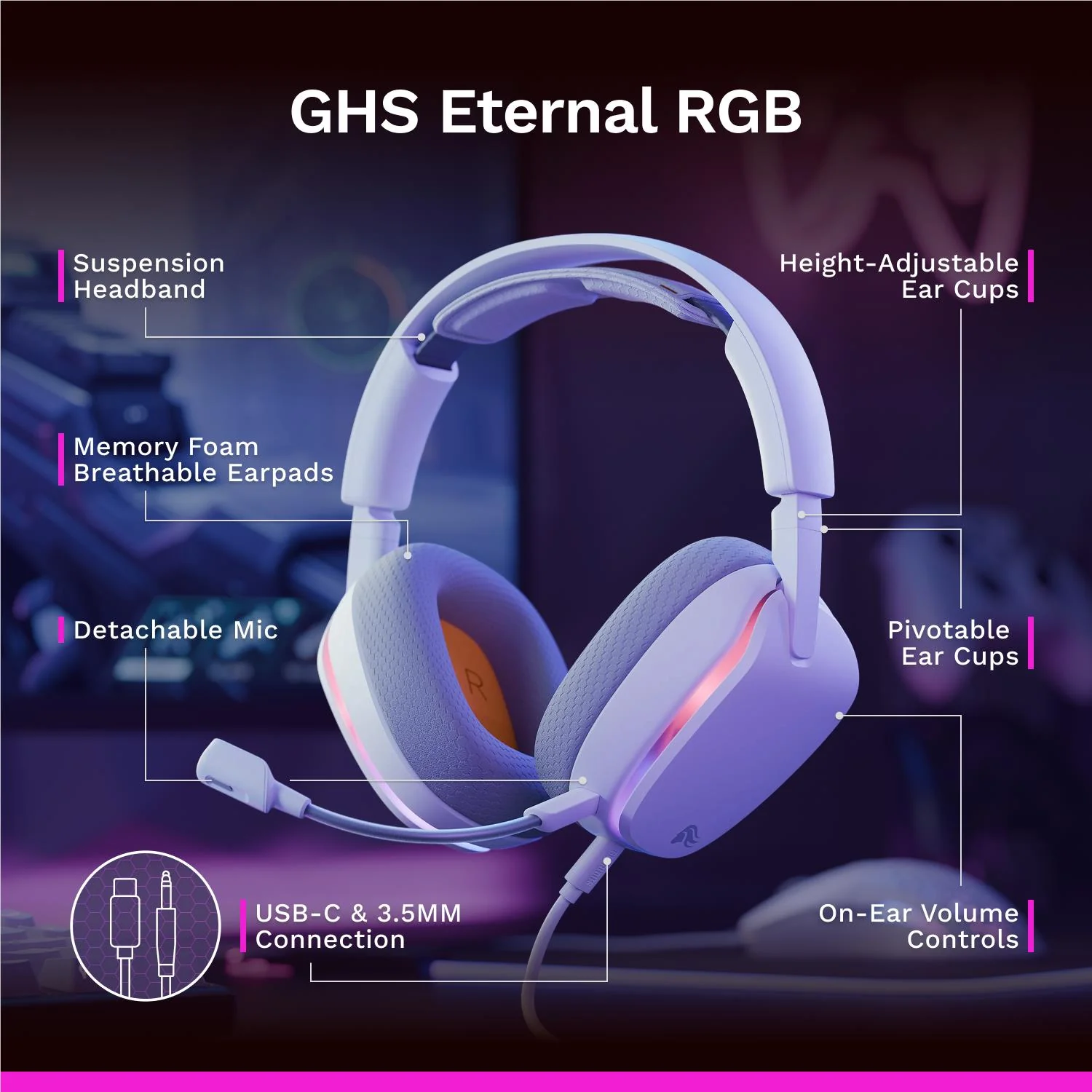 Glorious GHS Eternal RGB Stereo RGB Gaming Headset for PS5, PS4, Switch and PC (White) - Image 11