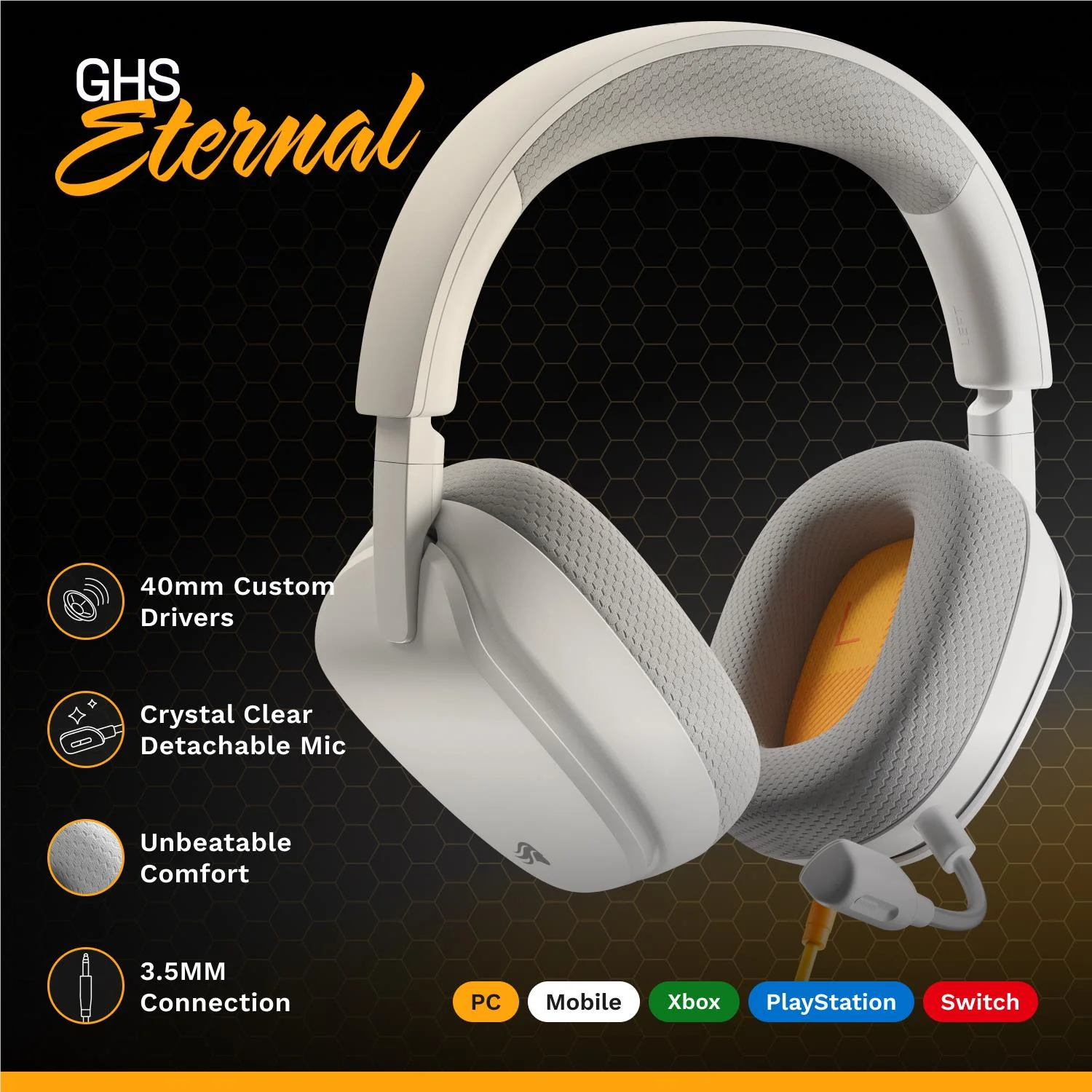 Glorious GHS Eternal Stereo Gaming Headset for PS5, PS4, Xbox, Switch and PC (White) - Image 4