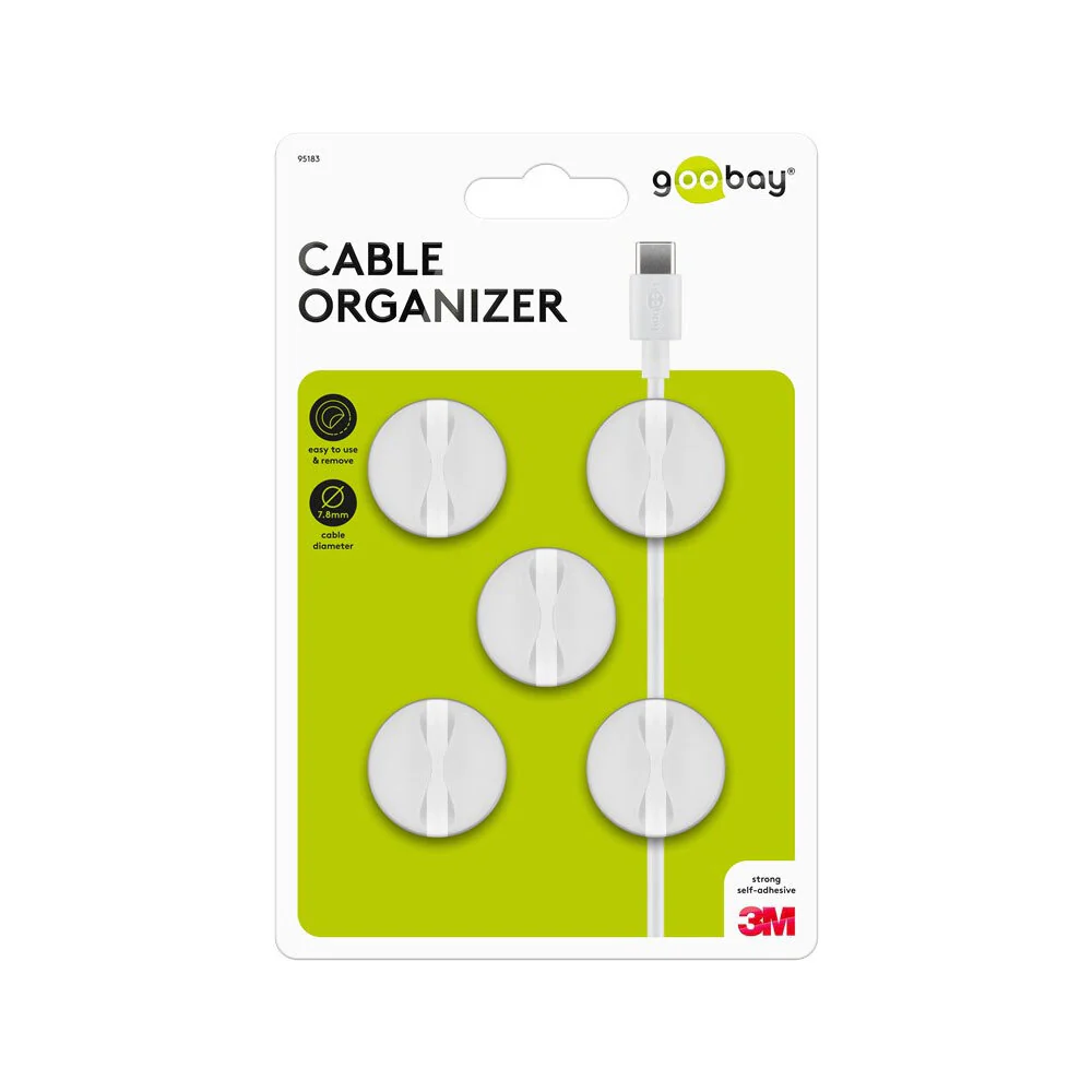 Goobay 5-Pieces 1-Slot 1.88cm Adhesive Cable Organiser (White) - Image 6