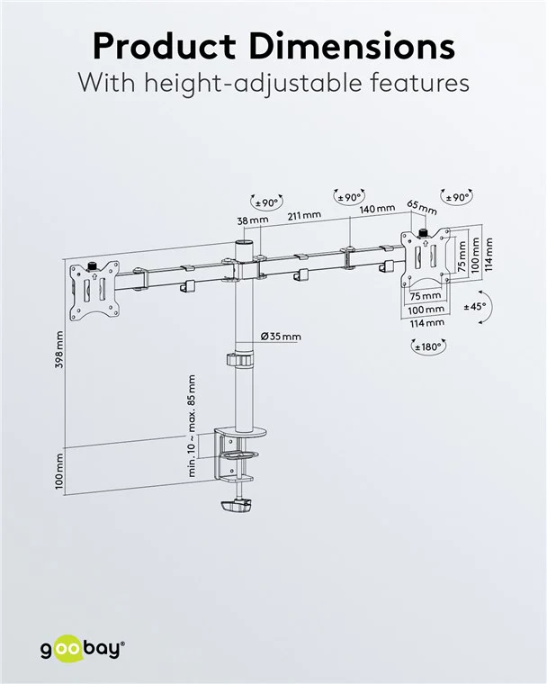 Goobay Dual Computer Monitor Desk Mount Flex 43-81cm (Black) - Image 10