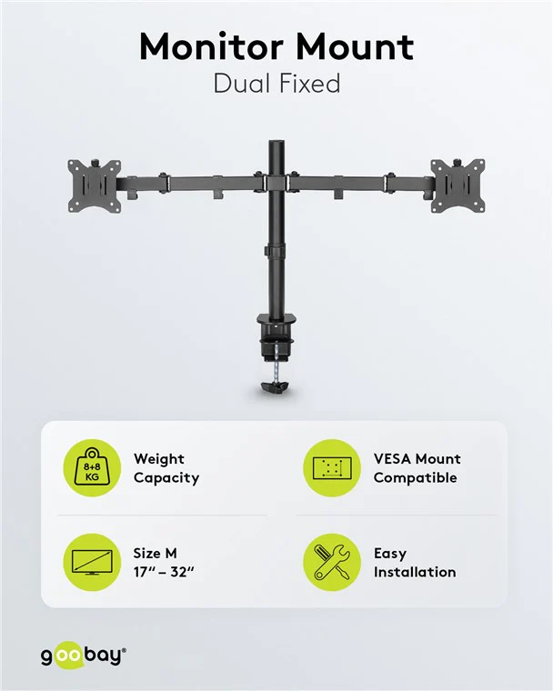 Goobay Dual Computer Monitor Desk Mount Flex 43-81cm (Black) - Image 4
