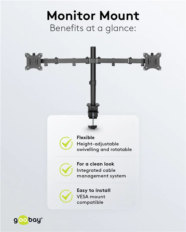 Goobay Dual Computer Monitor Desk Mount Flex 43-81cm (Black) - Image 5