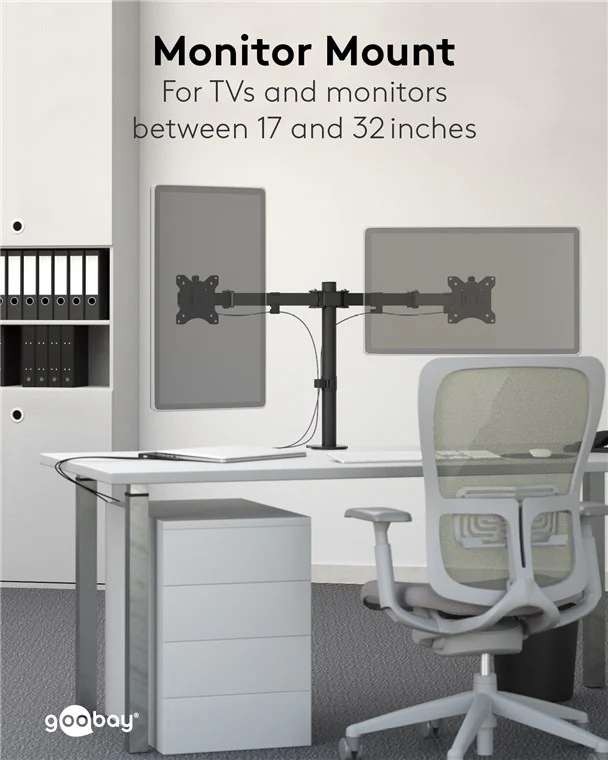 Goobay Dual Computer Monitor Desk Mount Flex 43-81cm (Black) - Image 6