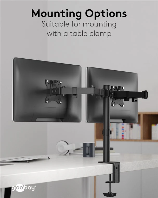 Goobay Dual Computer Monitor Desk Mount Flex 43-81cm (Black) - Image 7