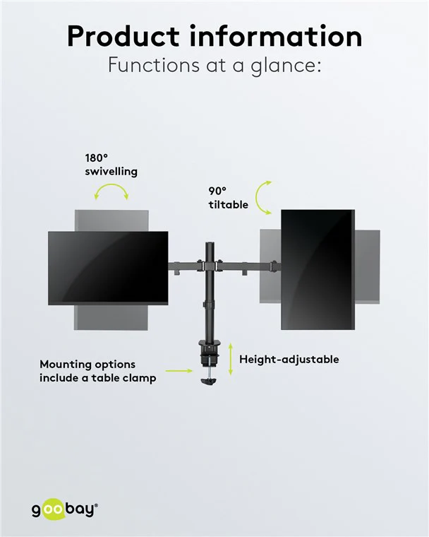 Goobay Dual Computer Monitor Desk Mount Flex 43-81cm (Black) - Image 8