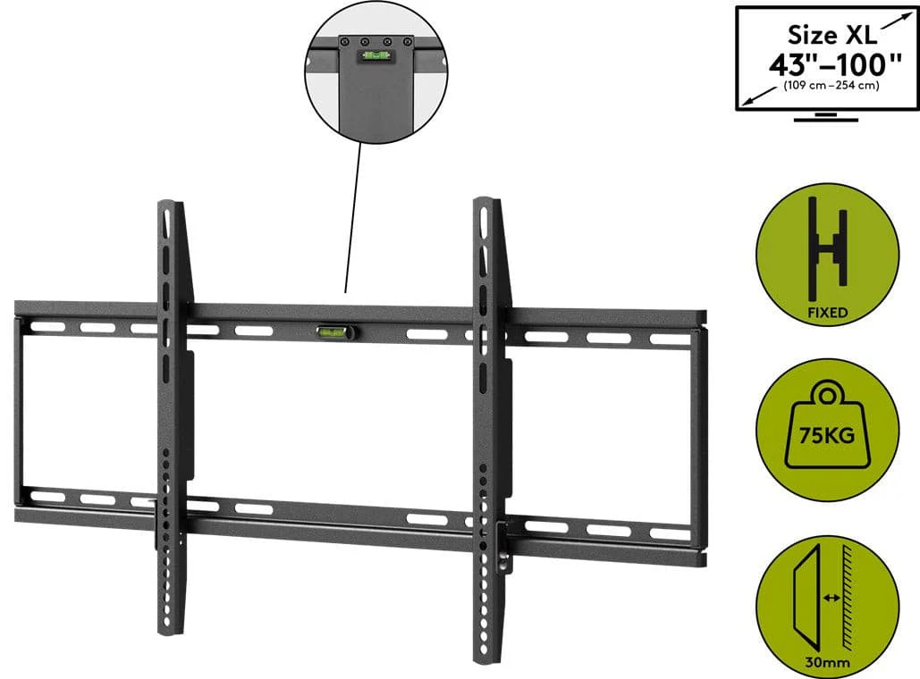 Goobay Fixed TV Mount Wall 43"-100" (Black) - Image 7