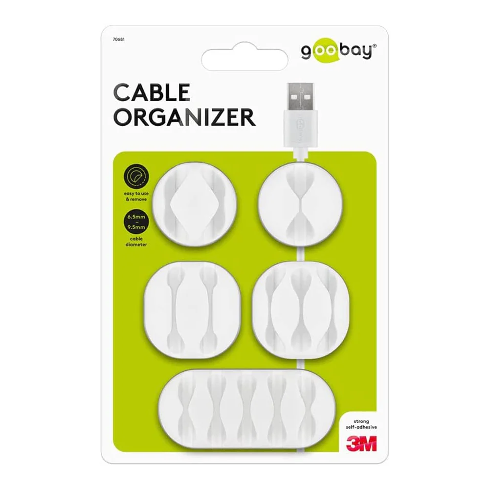 Goobay Mixed Slot Adhesive Cable Organizers (White) 5-Pieces - Image 2