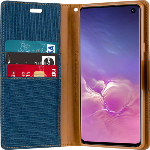 Goospery Canvas Diary For Galaxy S22 Ultra - Blue - Image 3