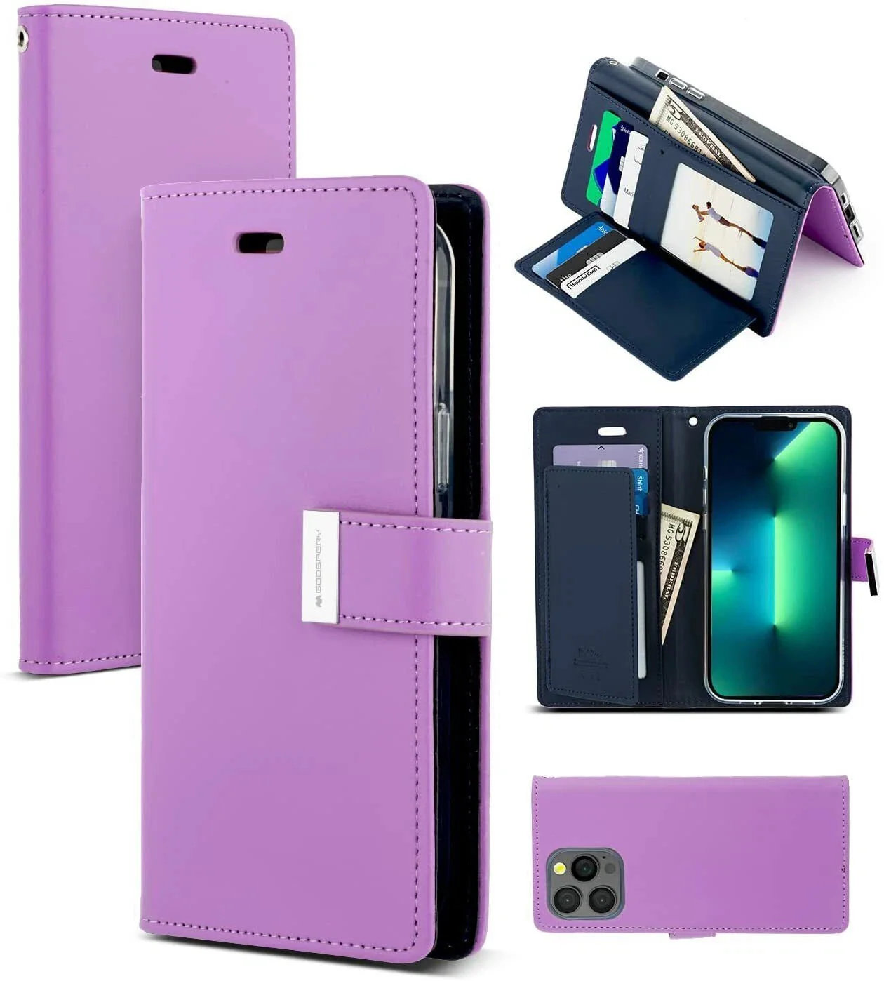 Goospery Rich Diary Case for iPhone 13 - purple - Image 5