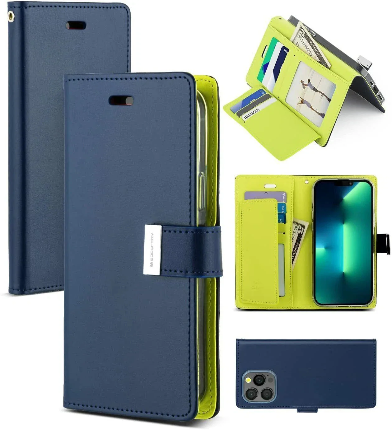 Goospery Rich Diary case for iPhone 15 Plus - Navy - Image 5