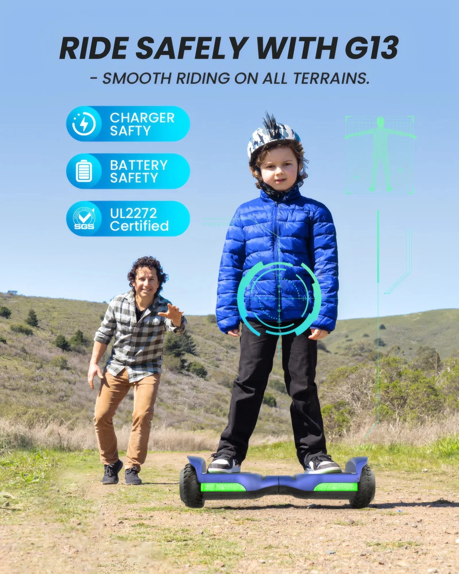 GYROOR G13 Off Road Hoverboard (Blue) - Image 4