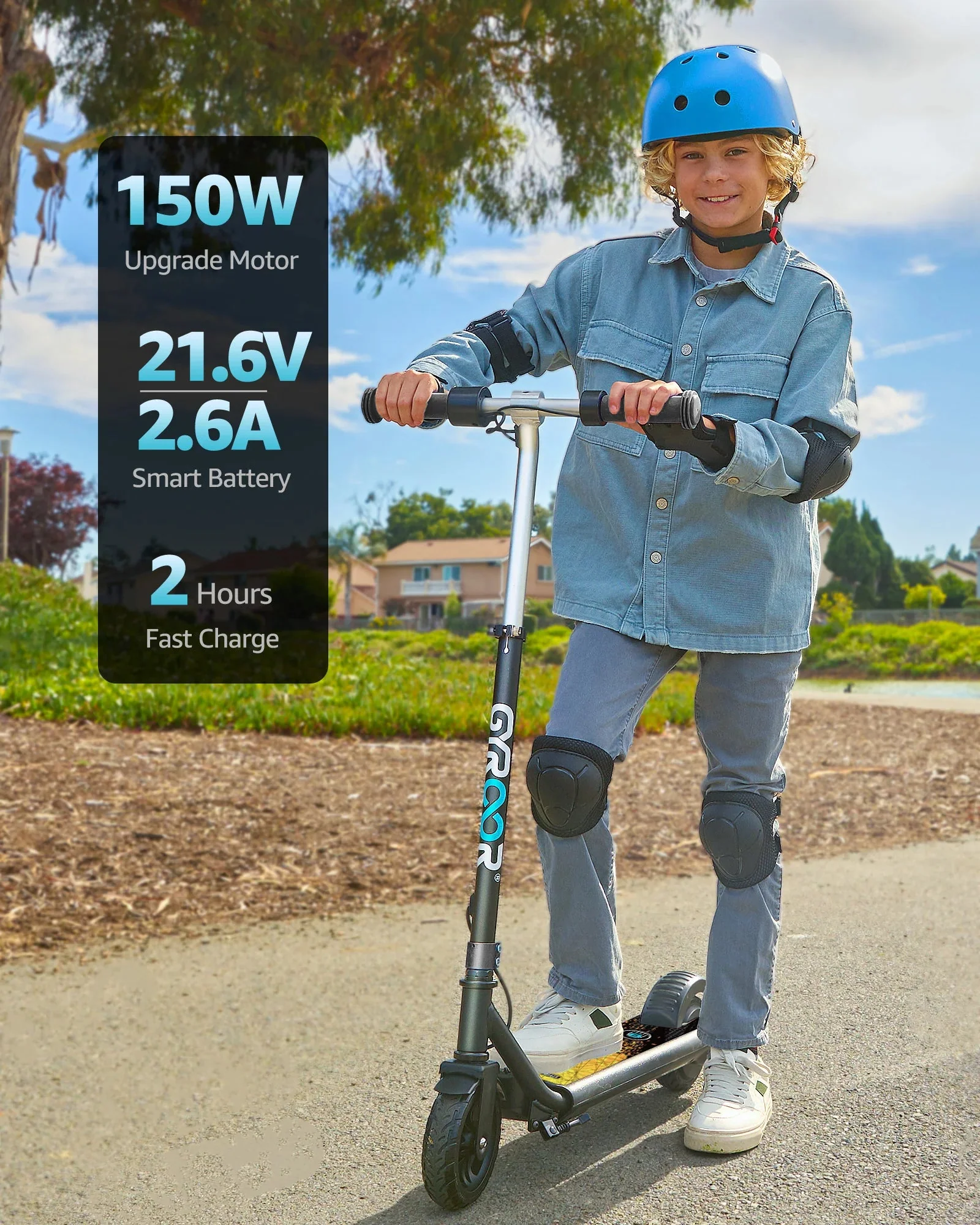 GYROOR H30 Max Kids Electric Scooter With Bluetooth Beats (Blue) - Image 2