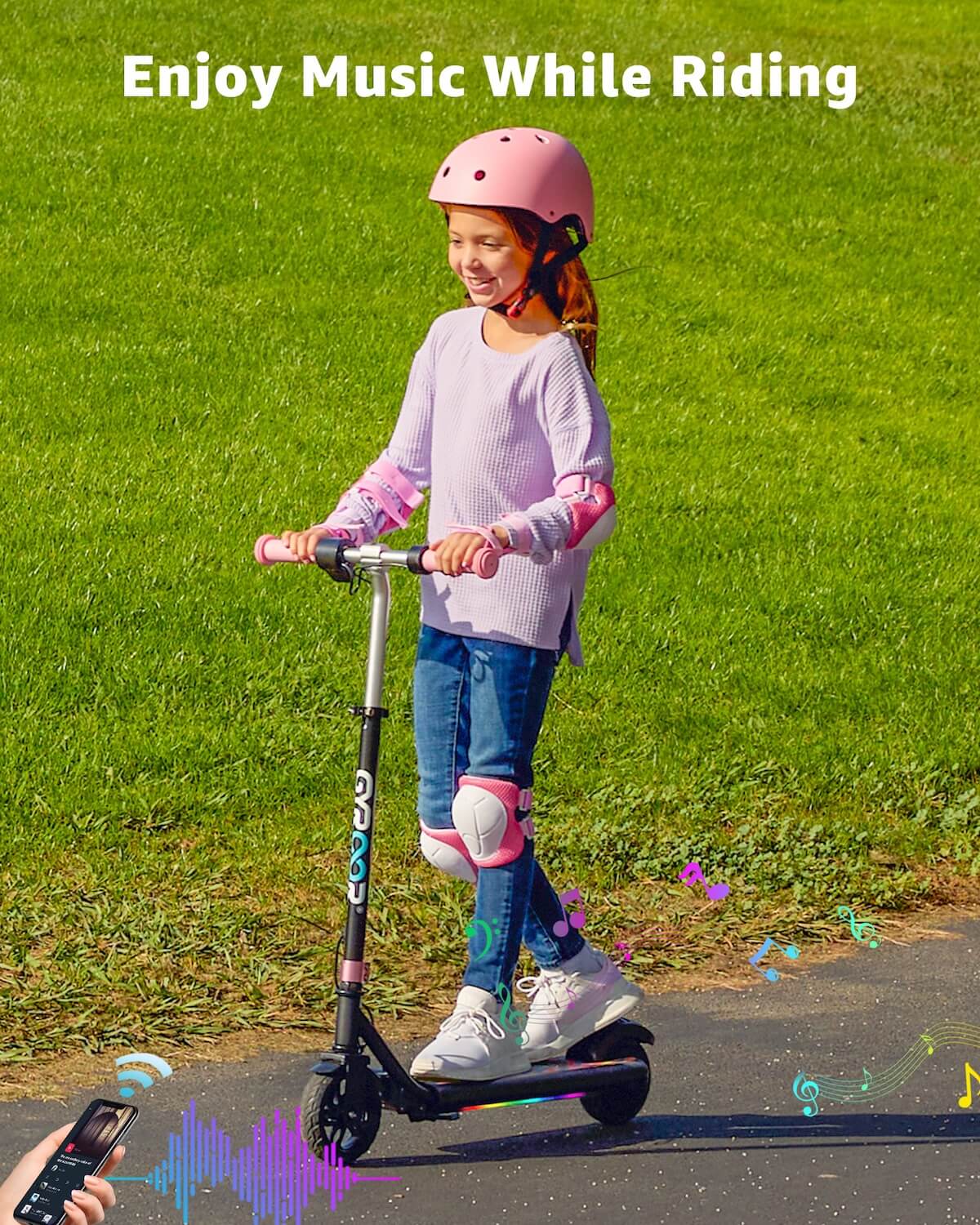GYROOR H30 Max Kids Electric Scooter With Bluetooth Beats (Blue) - Image 4