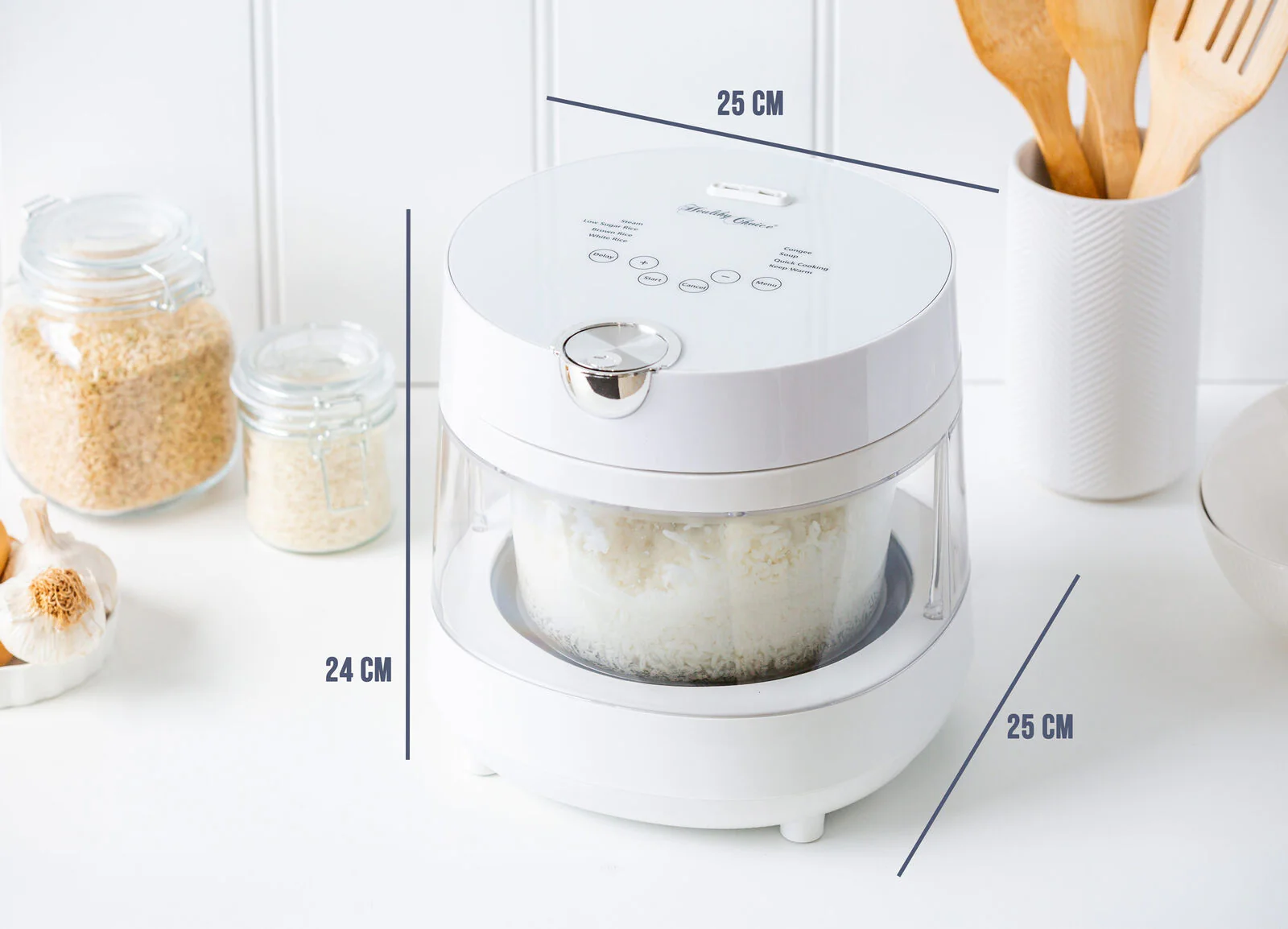 Healthy Choice PFAS Free 5 Cup Glass Rice Cooker with Low Sugar Basket 600W - Image 3