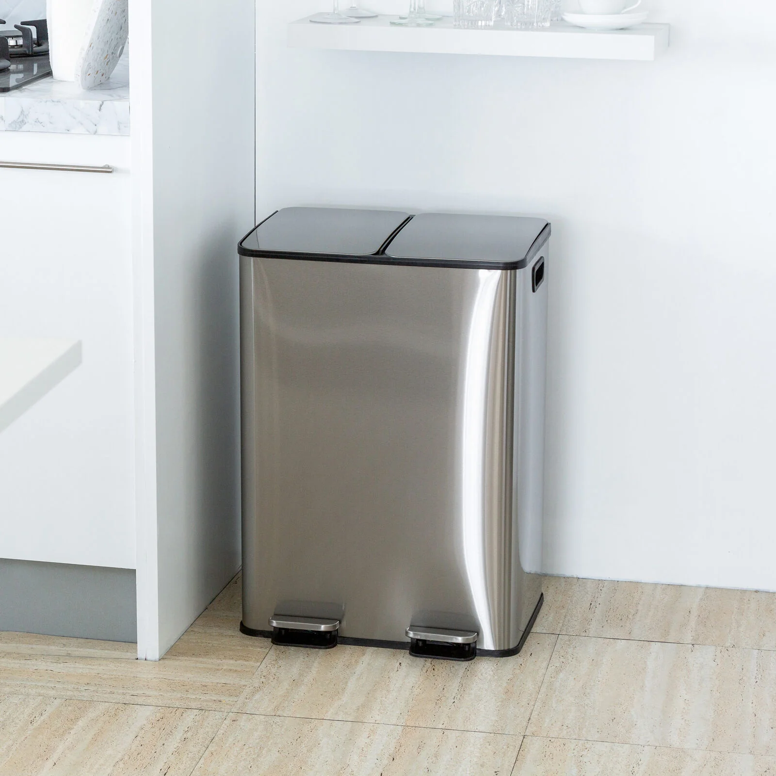 Healthy Choice Stainless Steel Dual Compartment (30L each Section) Pedal Operation Rubbish Bin - Image 2