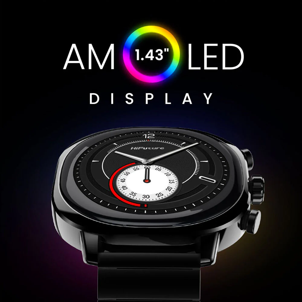 HiFuture AIX Amoled Stainless Steel Smart Watch (Caviar Black) - Image 4