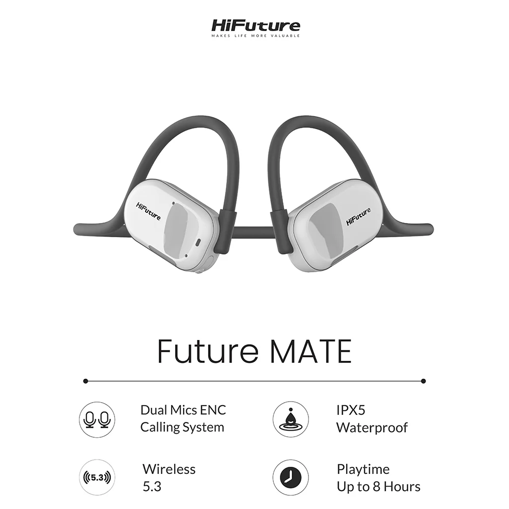 HiFuture FutureMate Open Ear Air Conduction Headphones ENC (Grey/White) - Image 5