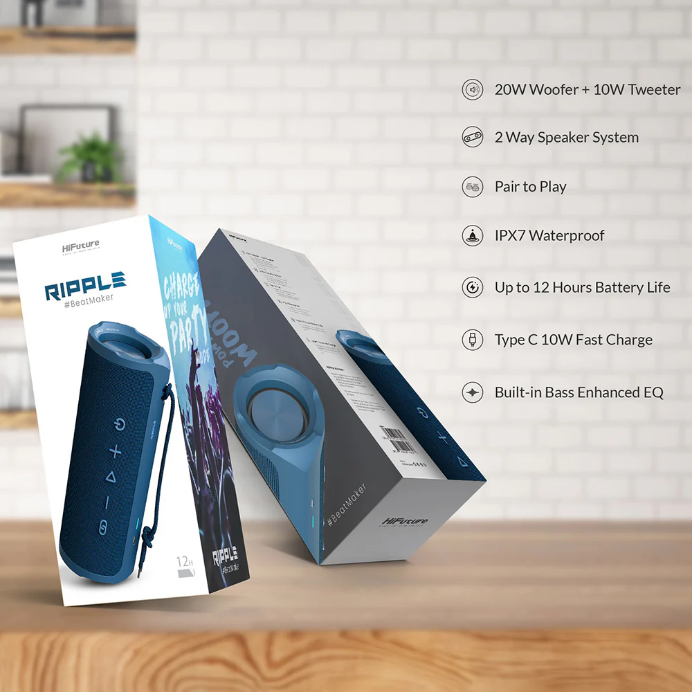 HiFuture Ripple 20W Portable Bluetooth Speaker (Blue) - Image 4