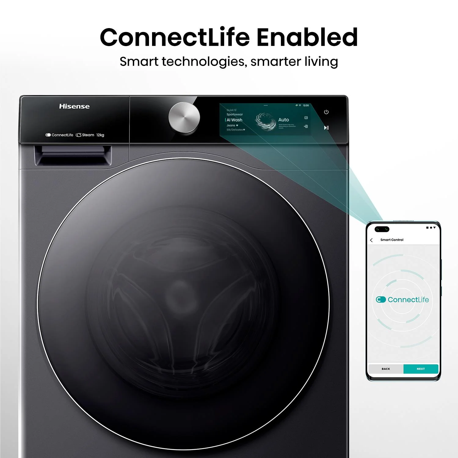 Hisense HWF9S1214BX Series 9S 12kg TFT Front Load Washer (Charcoal Black) - Image 5