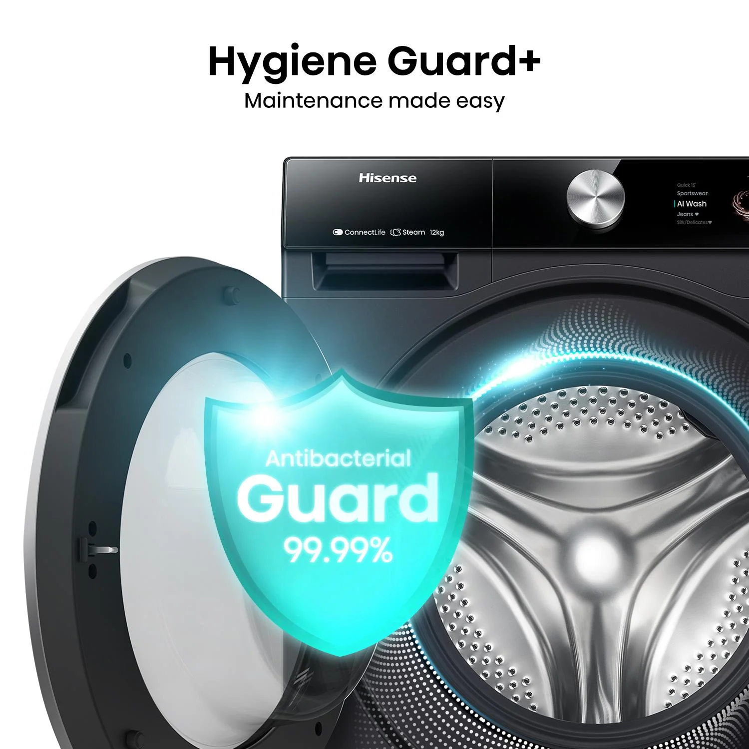 Hisense HWF9S1214BX Series 9S 12kg TFT Front Load Washer (Charcoal Black) - Image 7